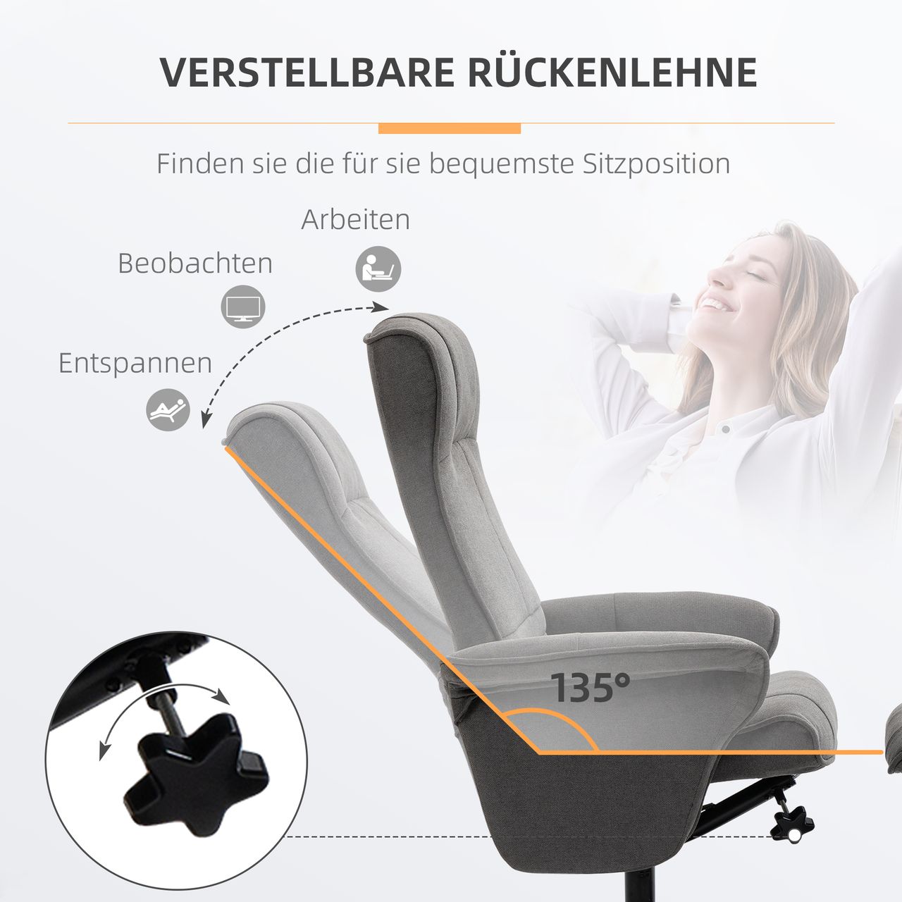 HOMCOM Relaxsessel mit Fußhocker verstellbare Rückenlehne für Schlafzimmer Schaumstoff Dunkelgrau 69 x 71 x 104 cm