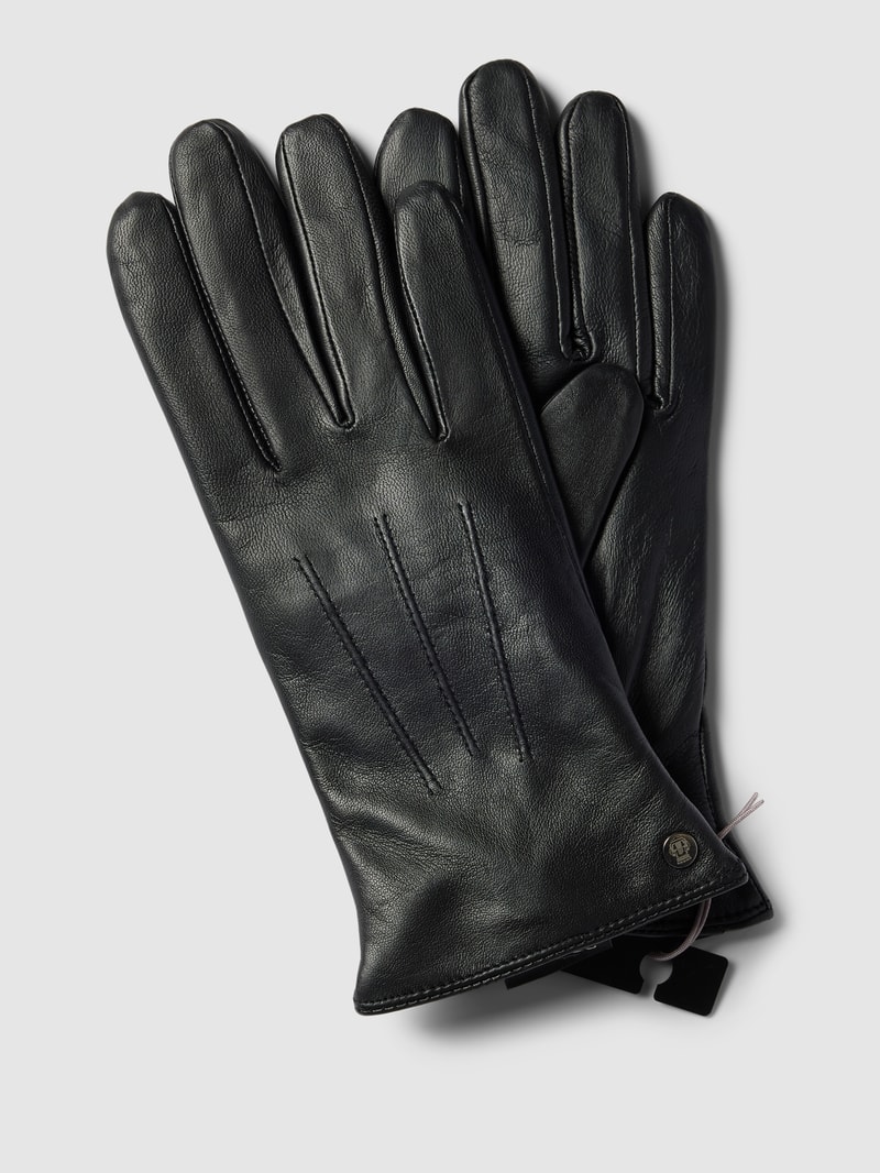 Lederhandschuhe mit Label-Applikation Modell 'SMART' in black