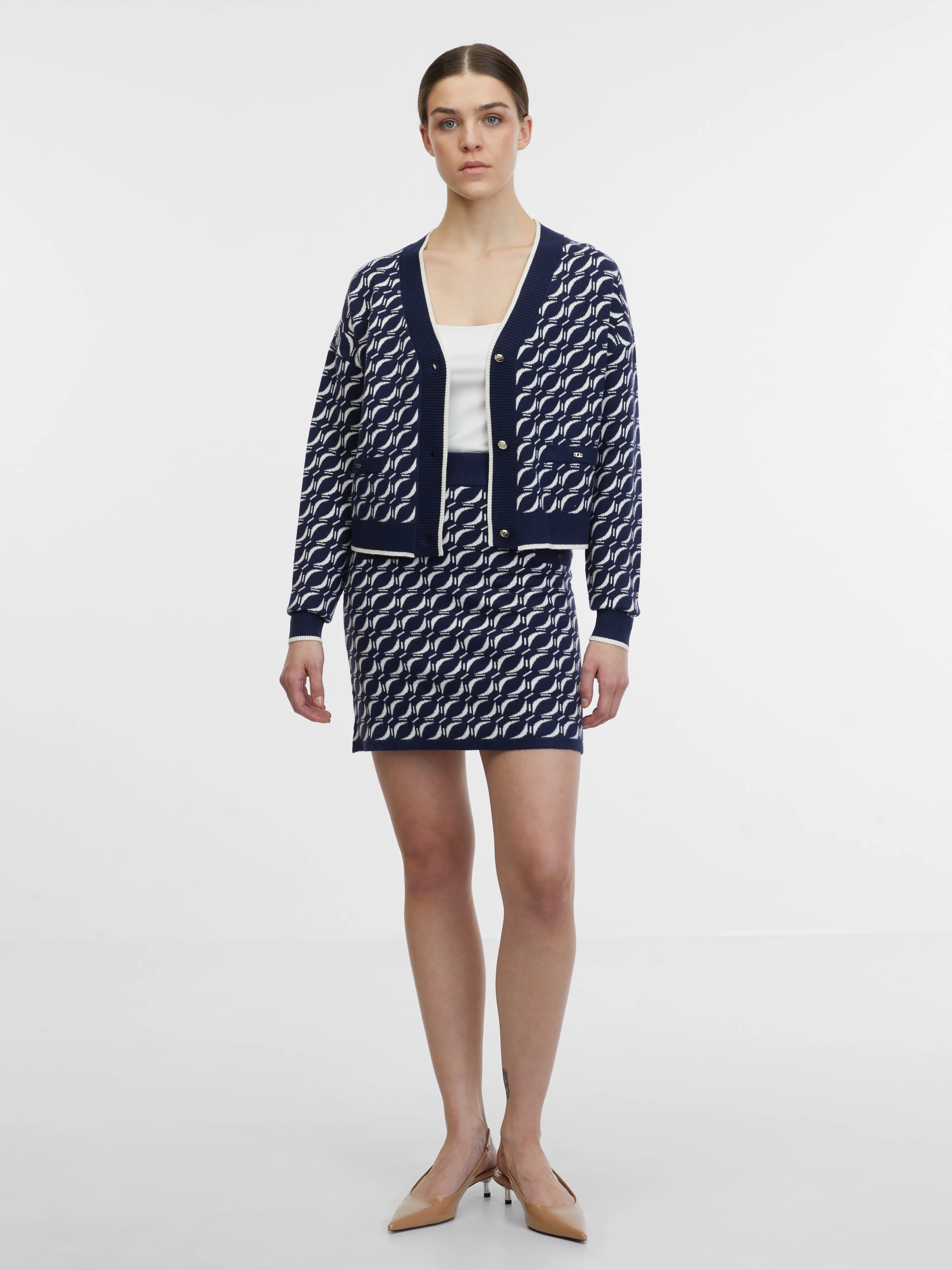 Dunkelblaue gemusterte Damen-Strickjacke ORSAY
