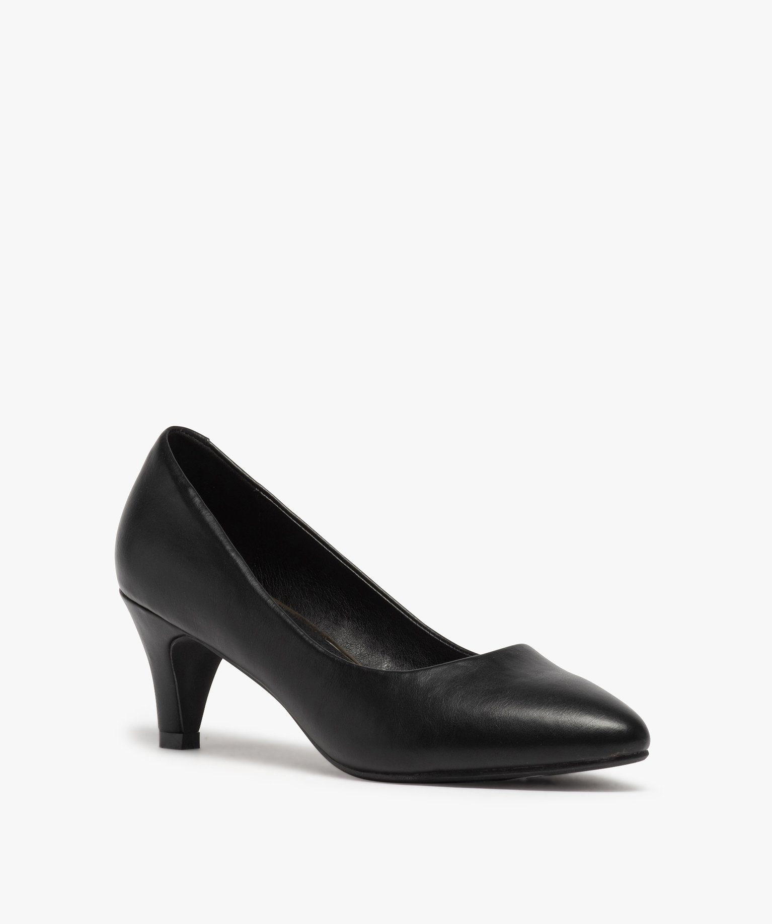 Escarpins femme unis à petit talon et bout amande noir | GEMO