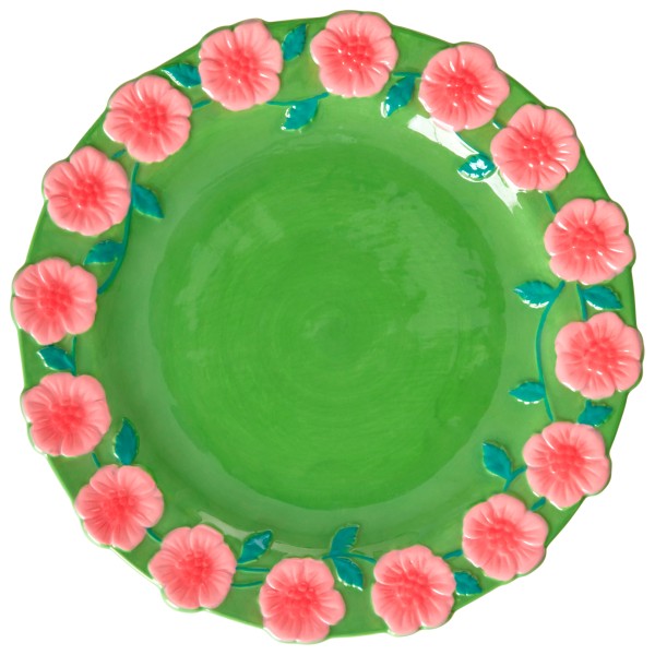 Rice - Ceramic Lunch Plate with Embossed Flower Design - Teller