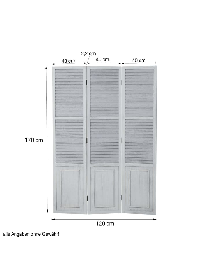 Homestyle4u 3-tlg. Paravent in Weiß Grau 120x170 günstig kaufen onesize