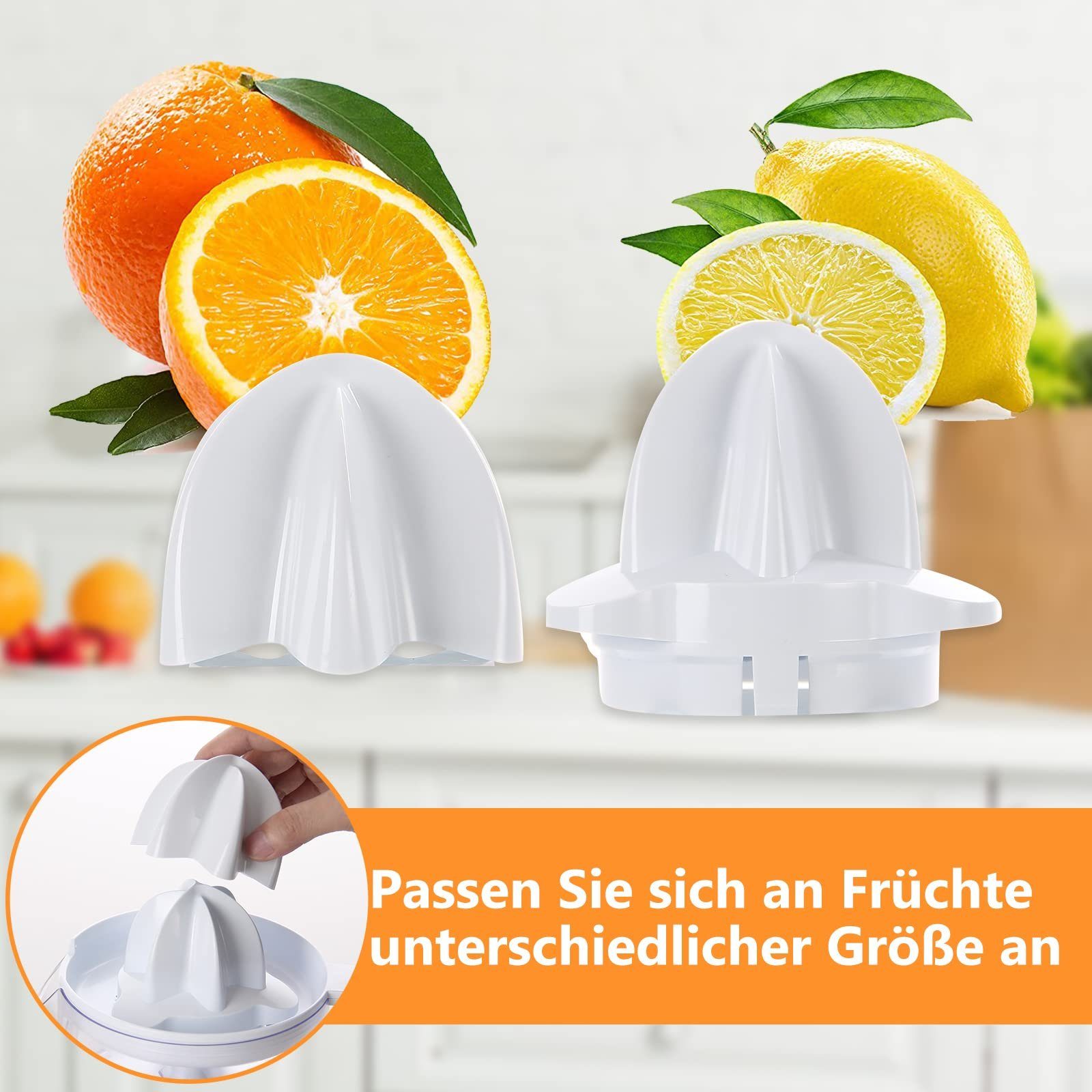 HOMELUX Zitruspresse elektrisch 500ml Entsafter mit 2 Kegel Saftpresse Orangenpresse, 45,00 W, einstellbares Fruchtfleisch Hohe Entsaftungsrate Zitronenpresse