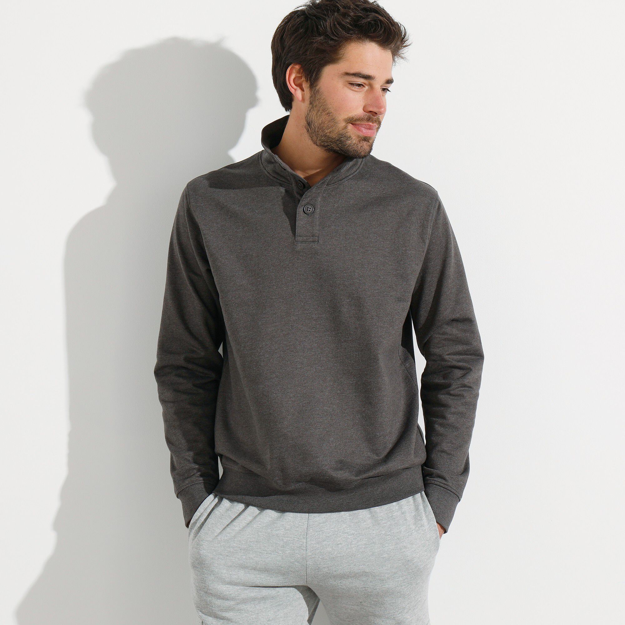 Sweat col montant boutonné en molleton