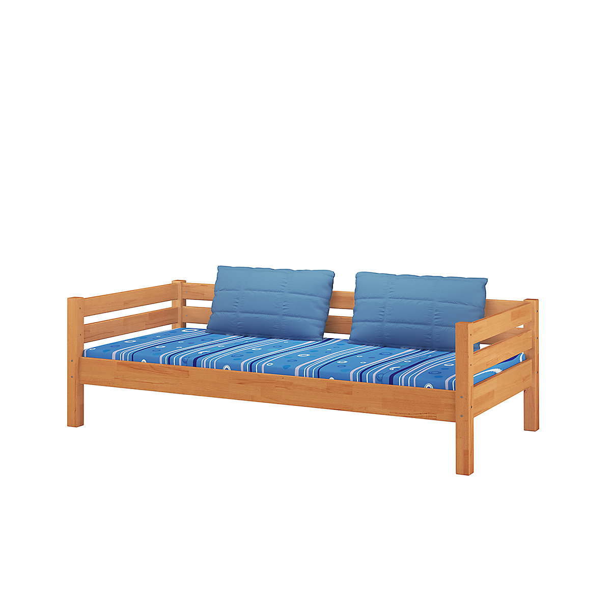 Etagenbett 90x200 Buche natur mit Rollrosten und Matratzen