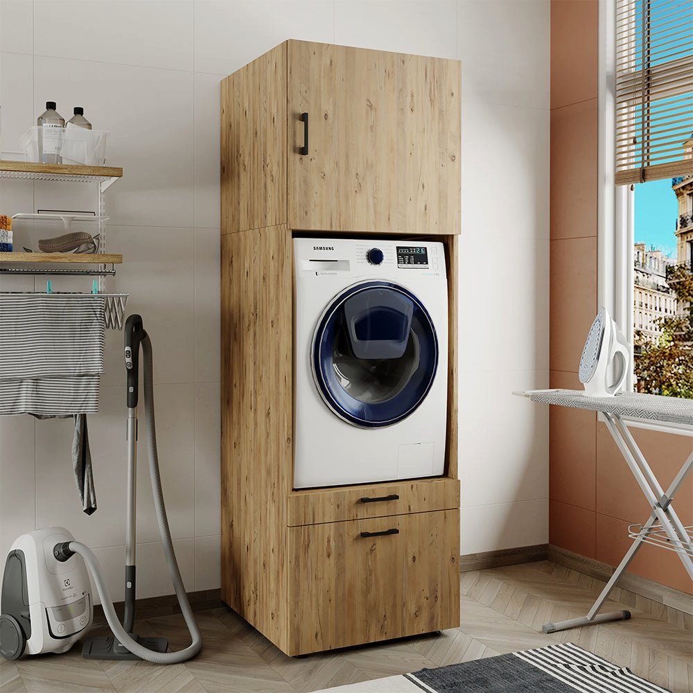 Roomart Waschmaschinenumbauschrank (Roomart Waschmaschinenschrank mit Schrankaufsatz 62cm Mehrzweckschrank)