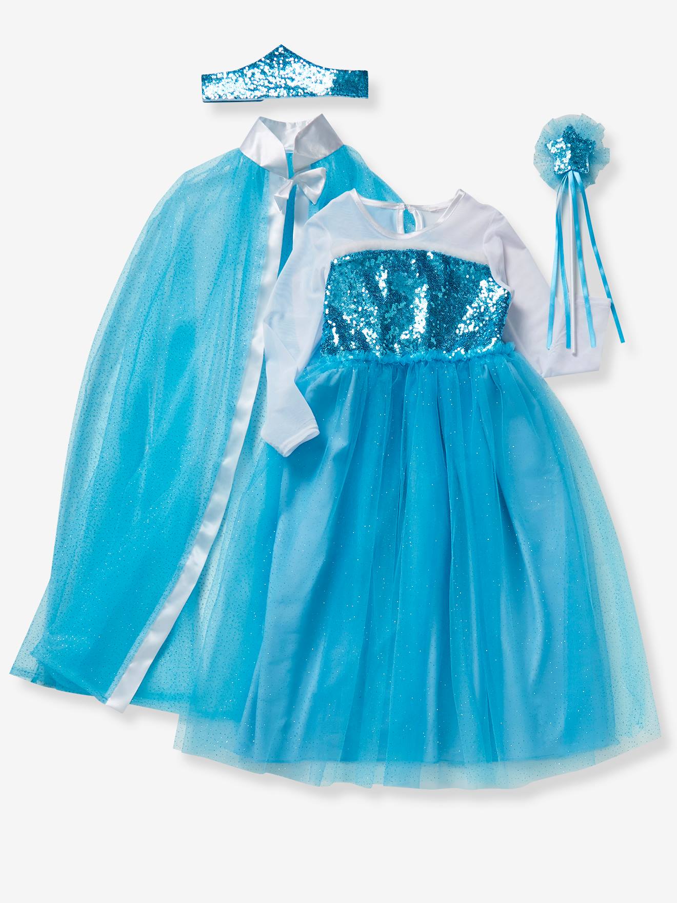 Déguisement de princesse avec cape, baguette et couronne blanc