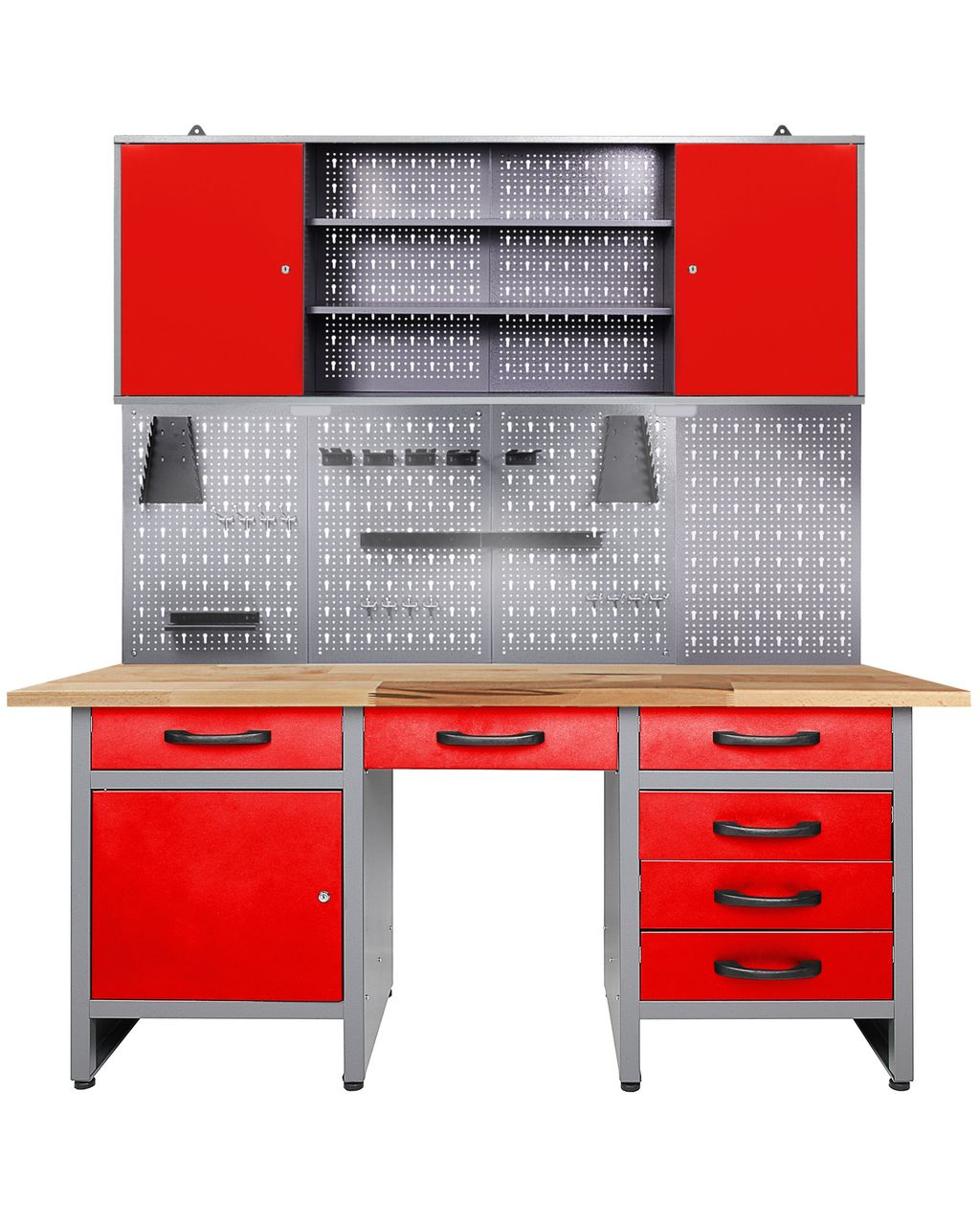Ondis24 Werkstatt Set Harry 160 cm 1 Schrank LED rot