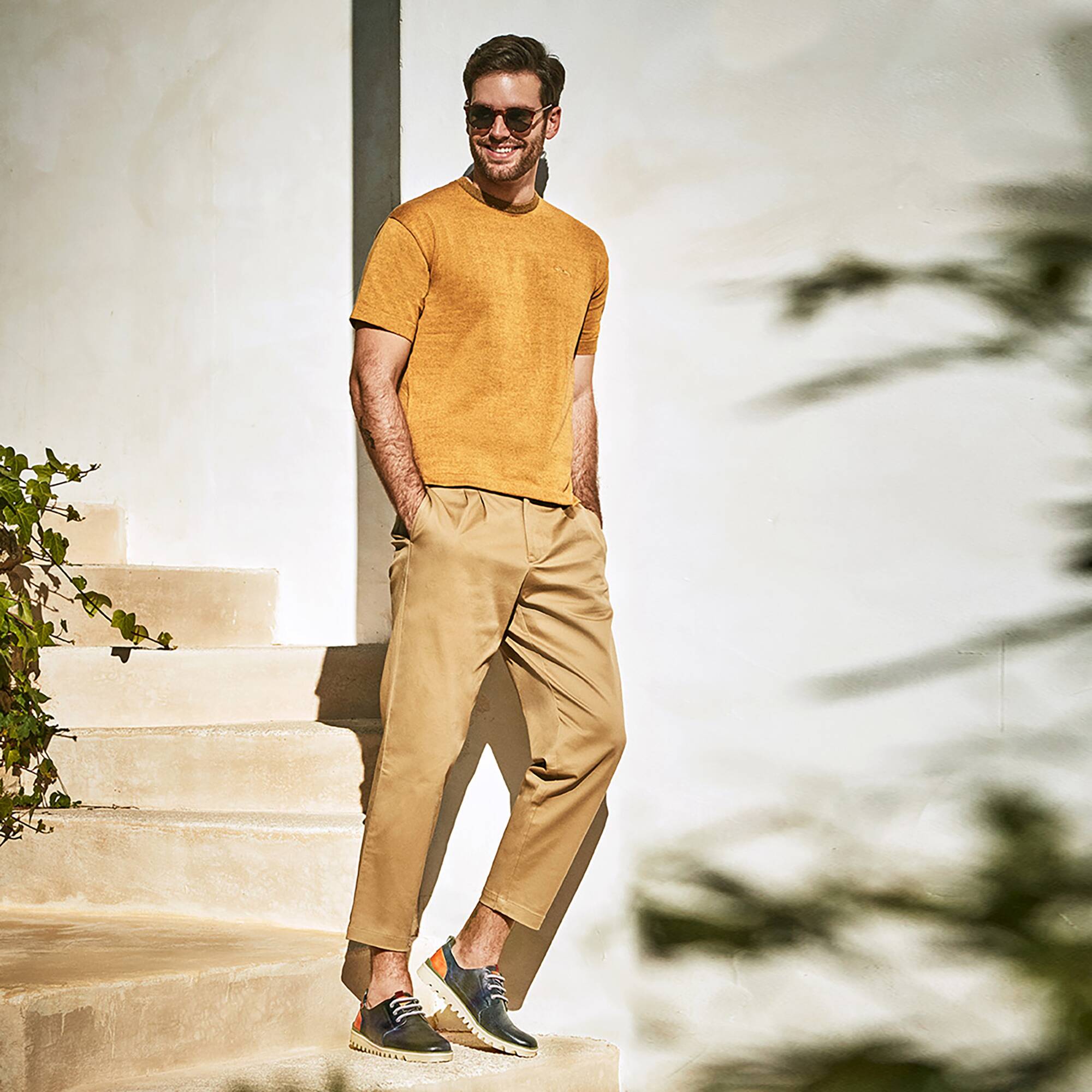 Męskie buty Bluchers z podeszwą sportową - NIEBIESKIE