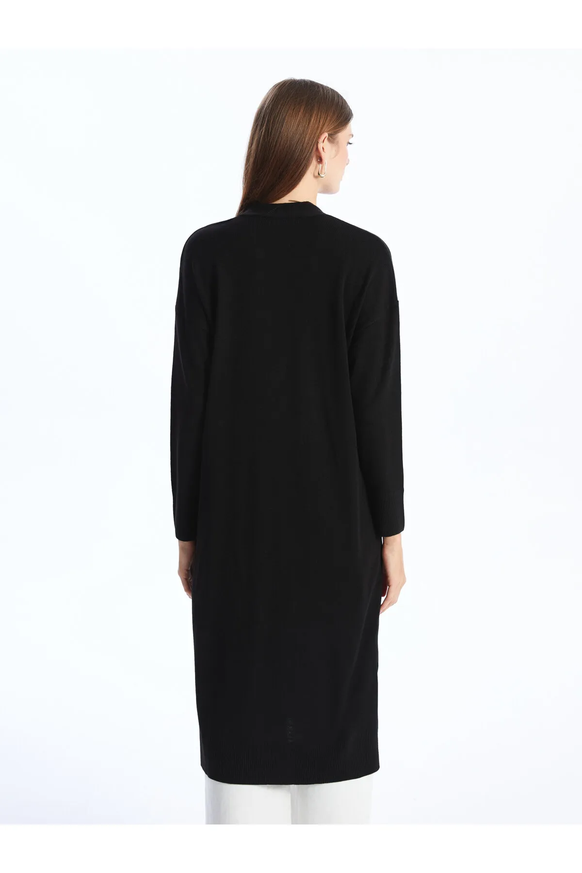 LC Waikiki  Einfarbige, langärmlige Damen-Strickjacke mit V-Ausschnitt