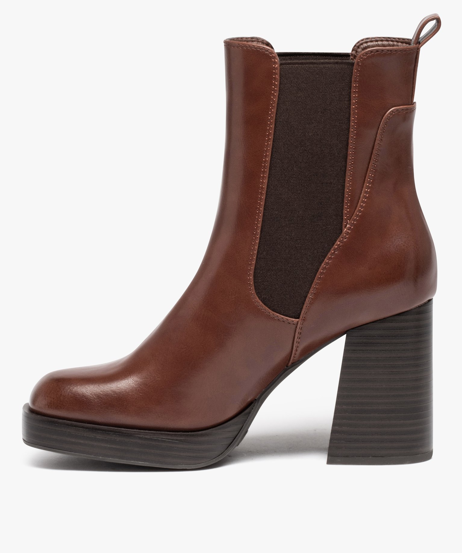 Boots femme unies à talon haut avec bout carré marron | GEMO