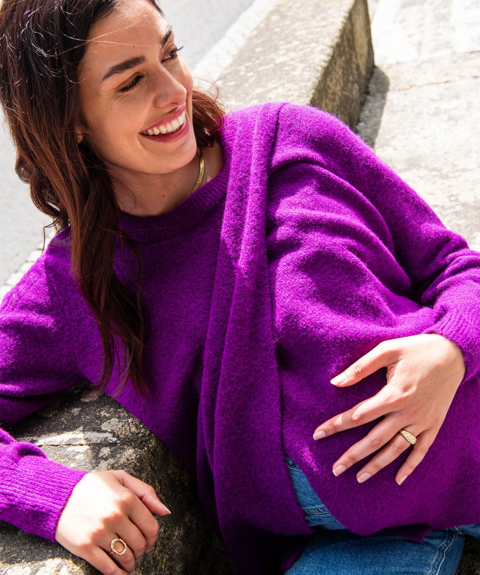 Pull maternité compatible allaitement en maille moelleuse violet | GEMO