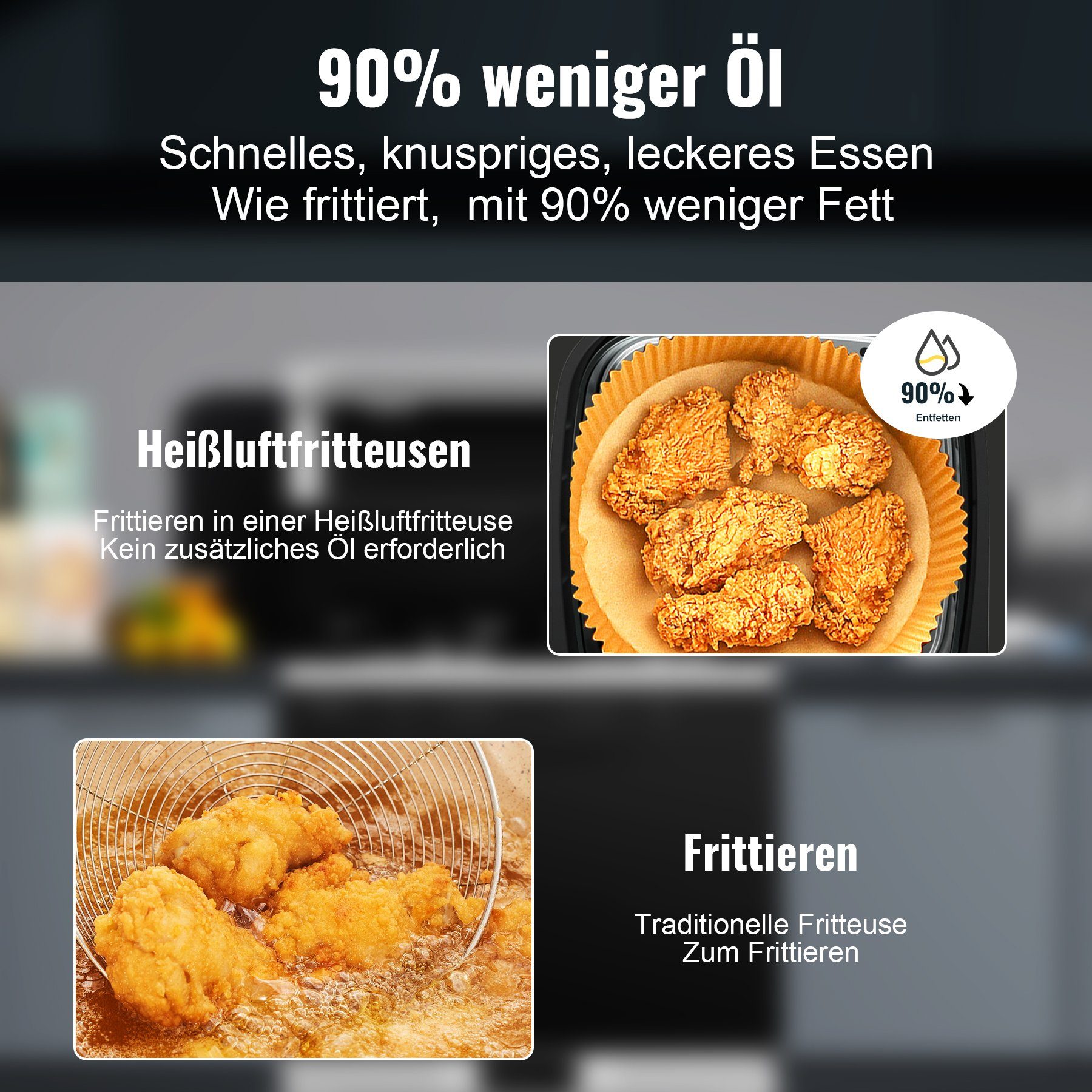 Senmudi Heißluftfritteuse Air fryer 7.5L XXL,Fritteuse ohne Öl,LED-Touchscreen,10 Programme, 1800W,Gesunde Heißluftfritteuse,Küchengerät für fettarmes Frittieren