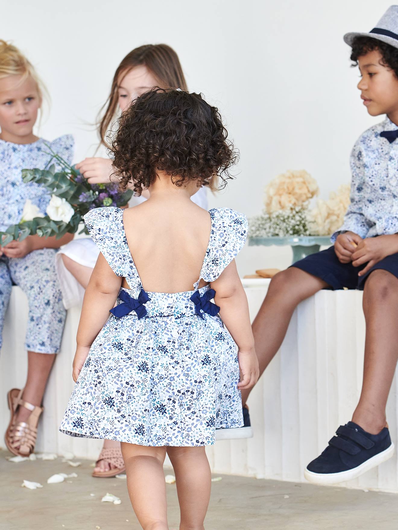 Vertbaudet Festliches Baby Kleid, Blumenmuster Oeko-Tex - weiß/blau geblümt