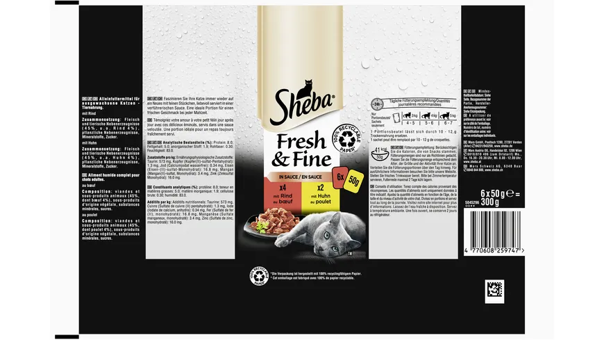 SHEBA® Fresh & Fine in Sauce mit Rind und Huhn Portionsbeutel 300 g