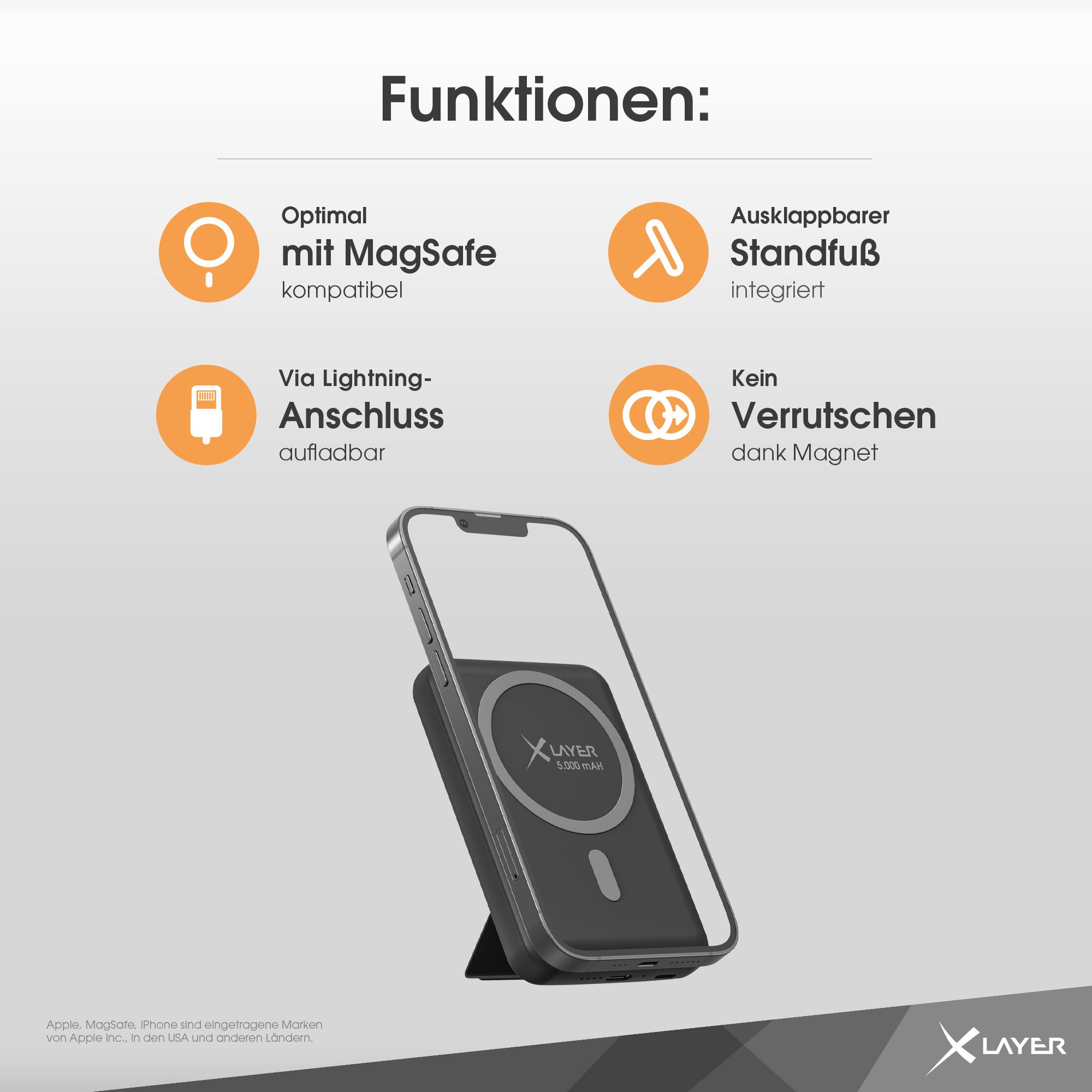XLayer MagFix 5.000 mAh Powerbank mit Standfuß