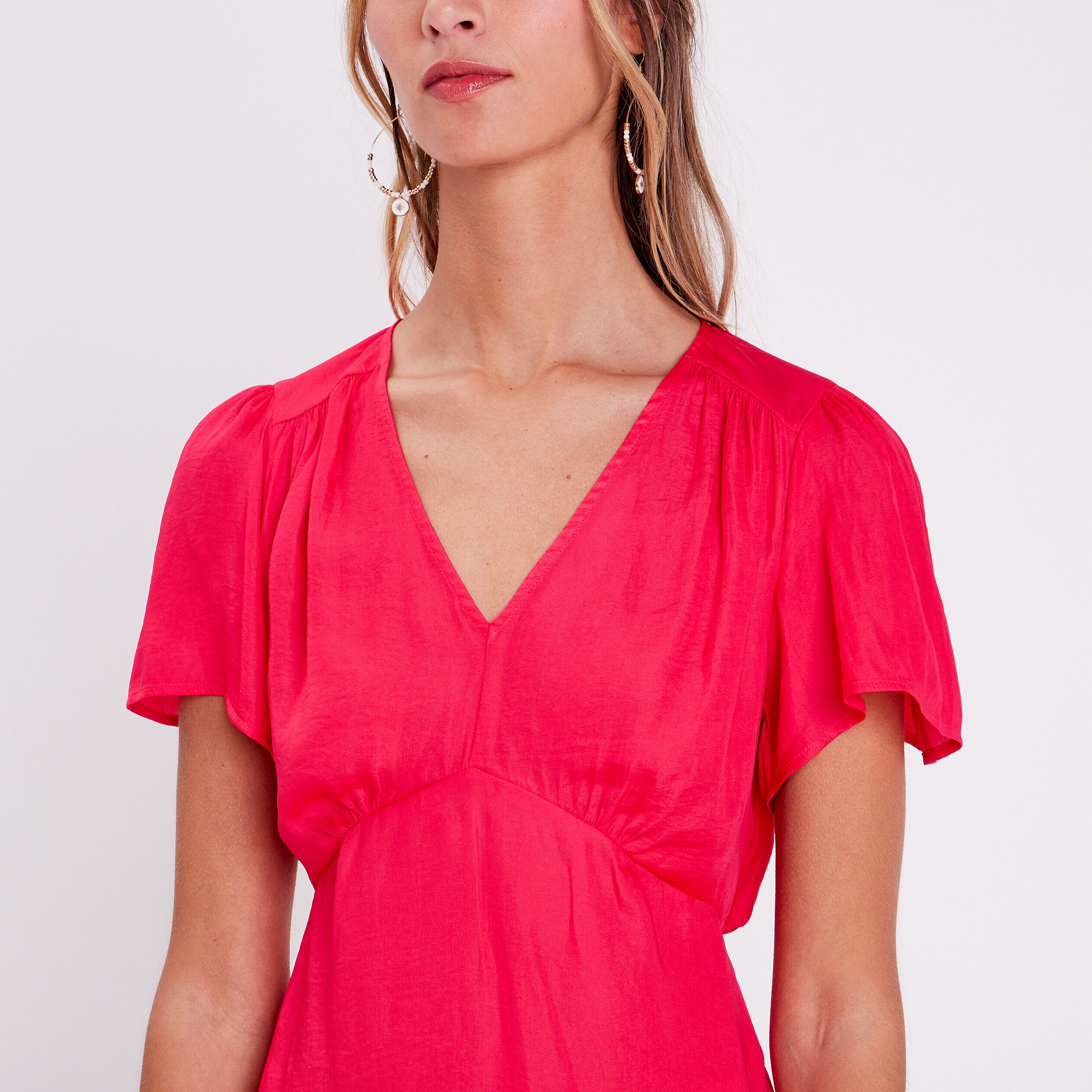 Blouse manches courtes satin rose vif femme | Cache Cache