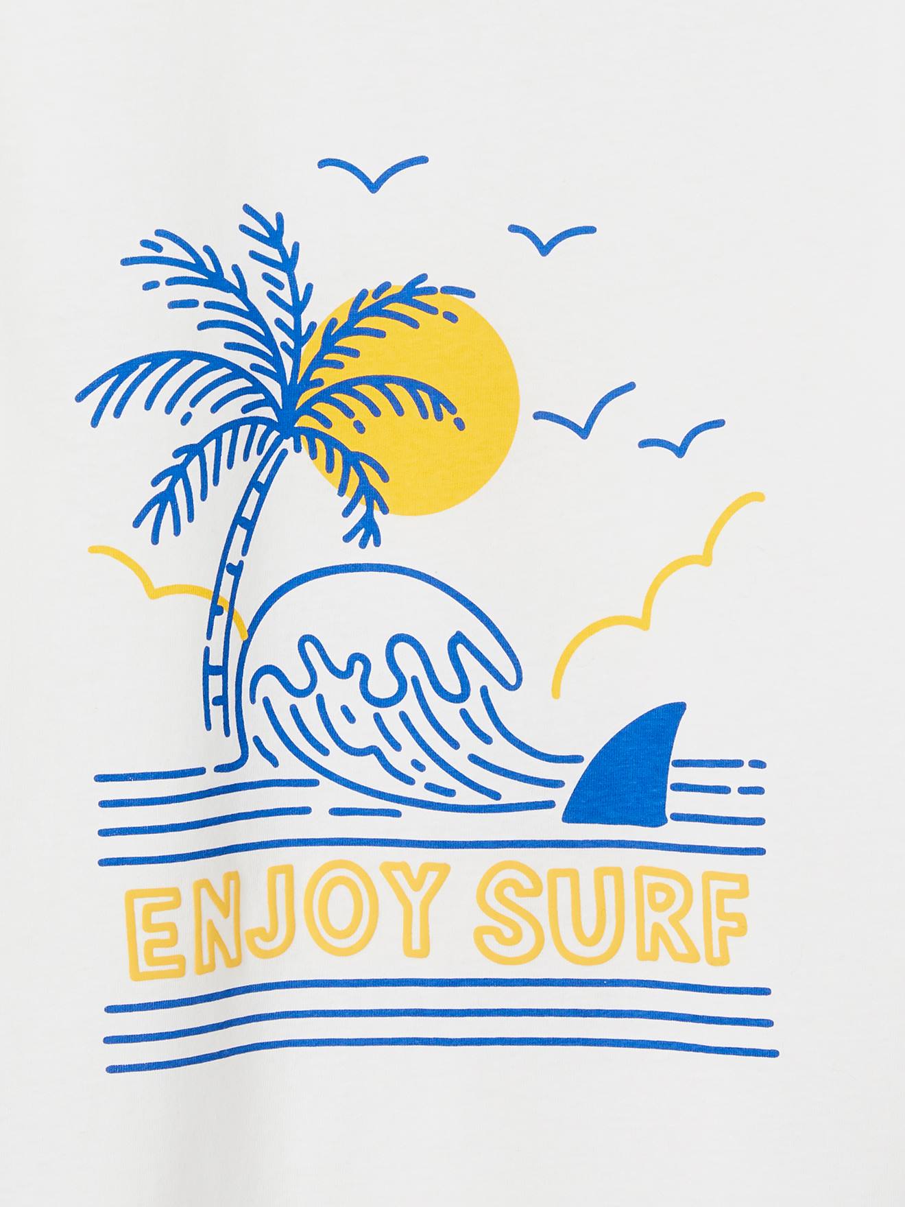 T-shirt motif paysage détails encre gonflante garçon écru