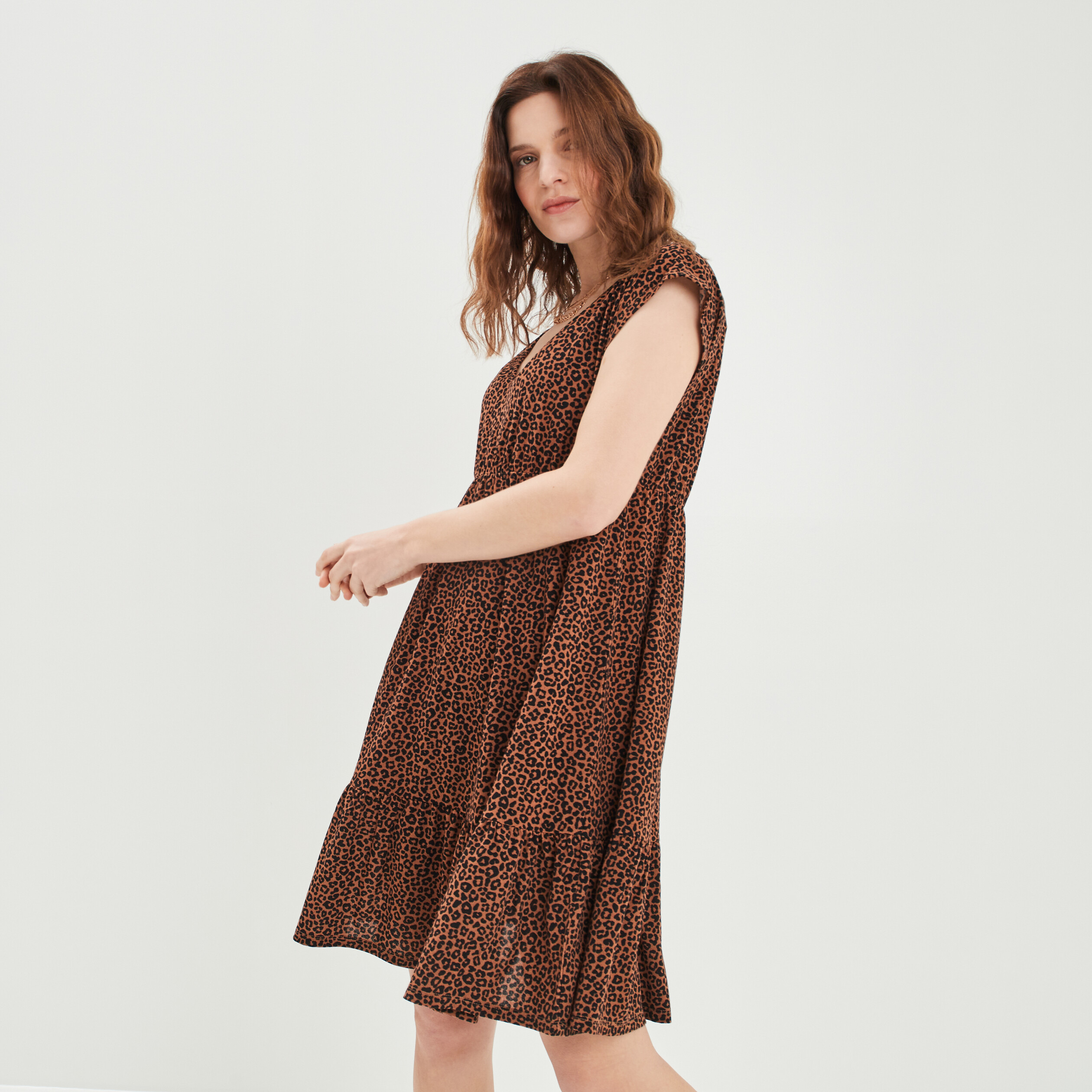 Robe évasée manches courtes marron femme | La Halle