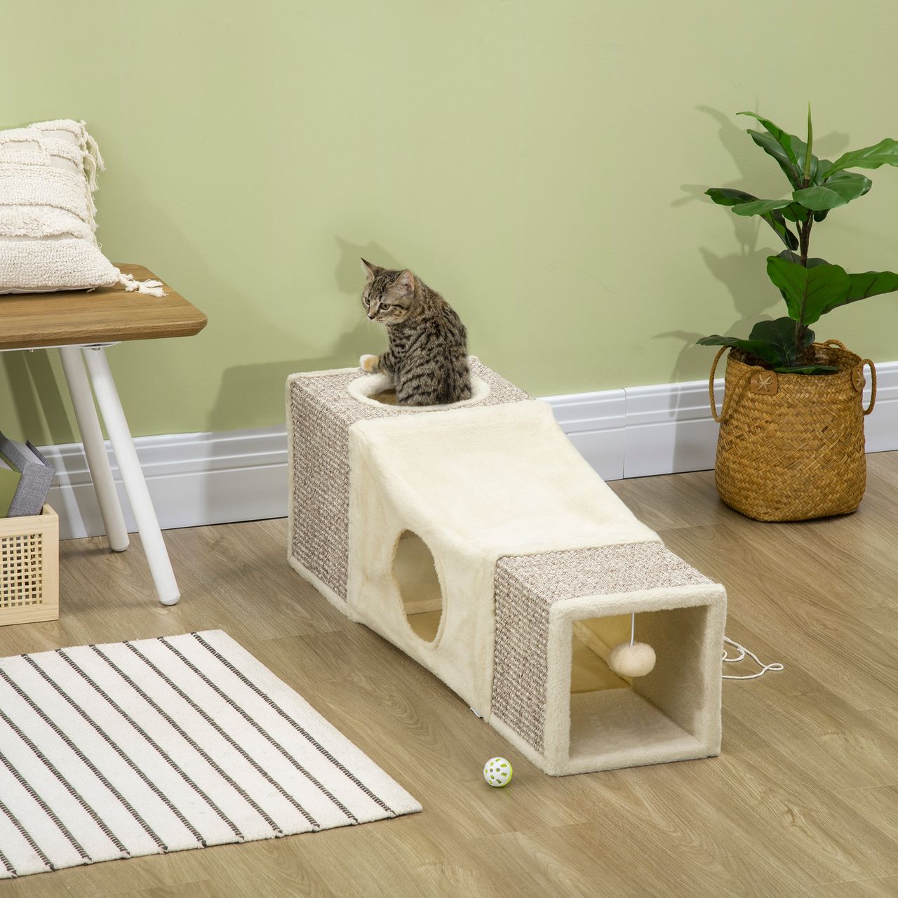 PawHut Katzentunnel, Katzenspielzeug mit Spielball, Spieltunnel, Katzenhöhle