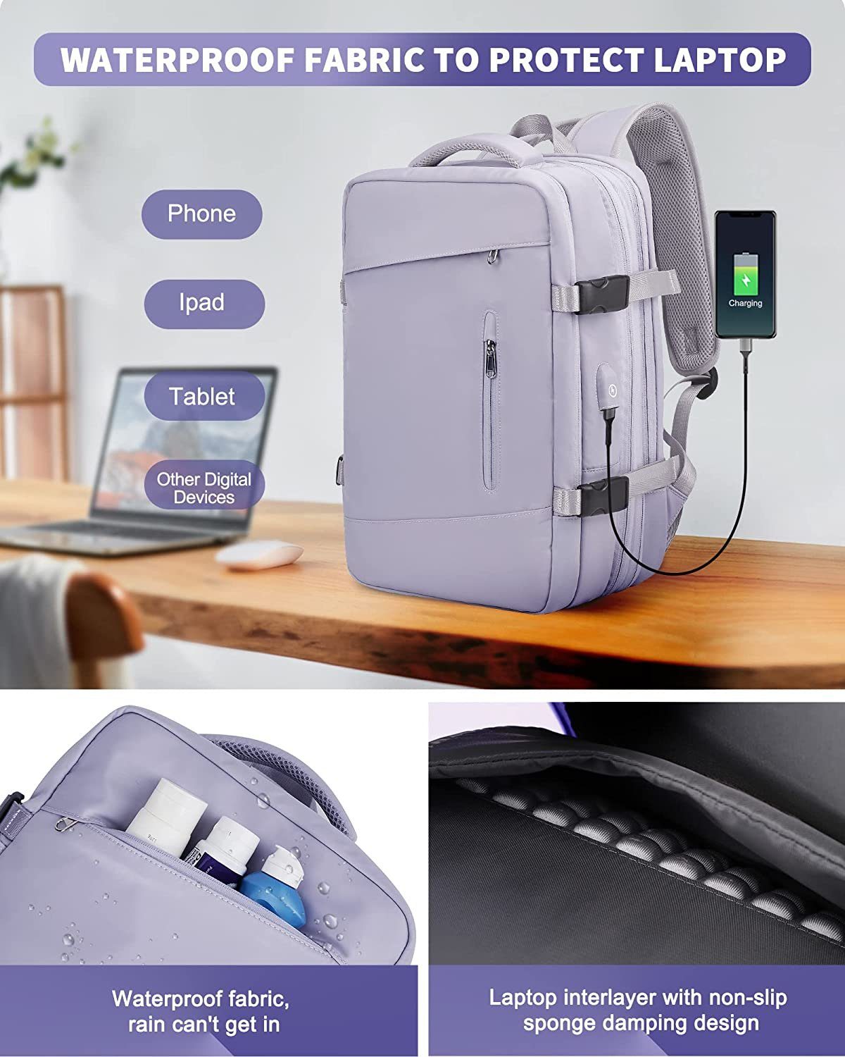 Directin Reiserucksack Reiserucksack, Lässiger Tagesrucksack Schultasche, Laptop Rucksack (Set, 26-40L, Für Laptop bis 15,6,16,17 Zoll, mit USB-Lade-Anschluss), mit 2 Laptopfach (passend für ein 15,6