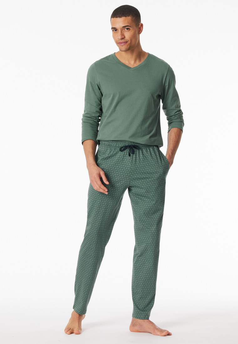 Loungehose lang Organic Cotton grün gemustert - Mix+Relax