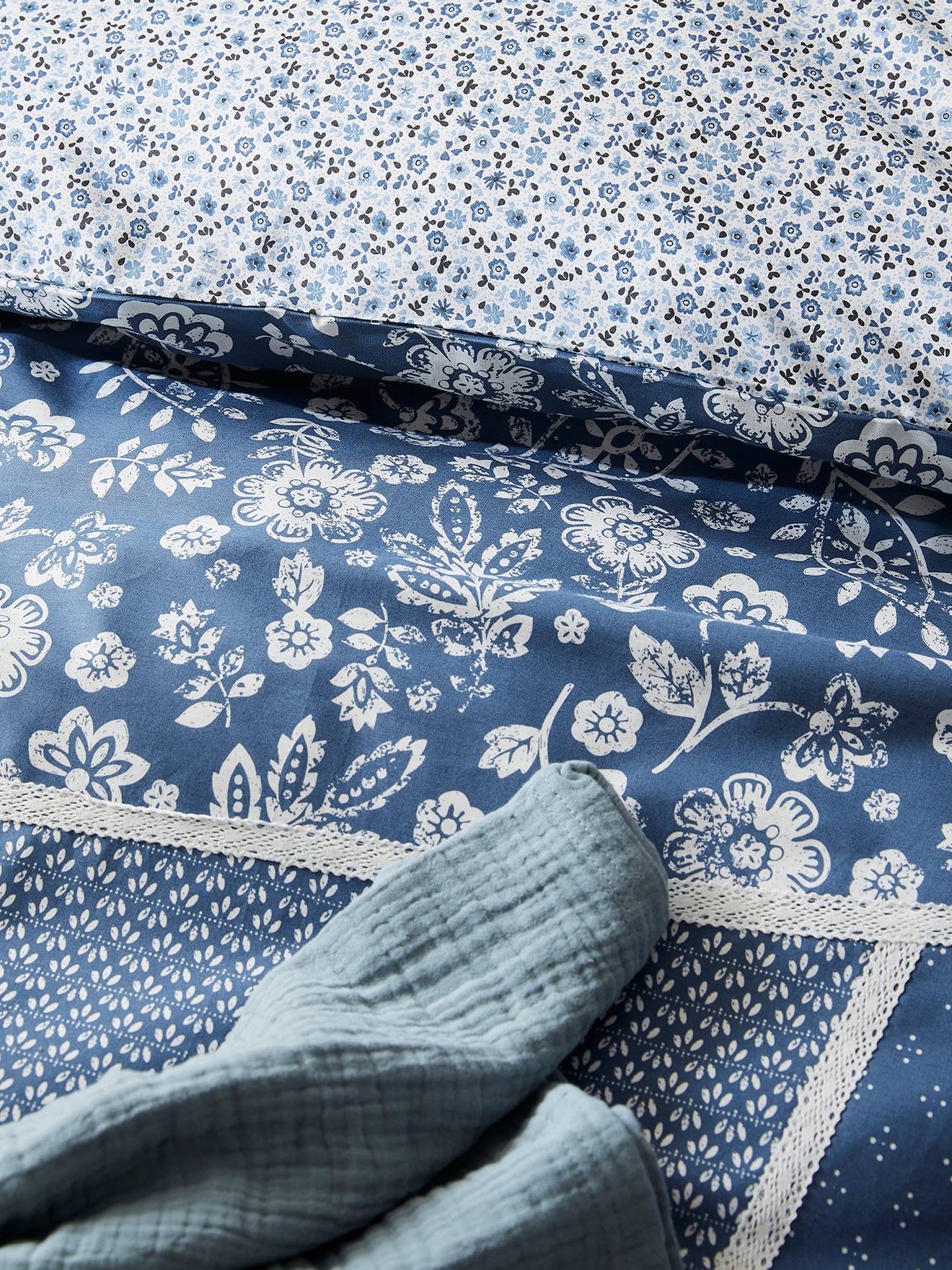 Vertbaudet Kinder Bettwäsche-Set PATCHWORK - marine/wollweiß