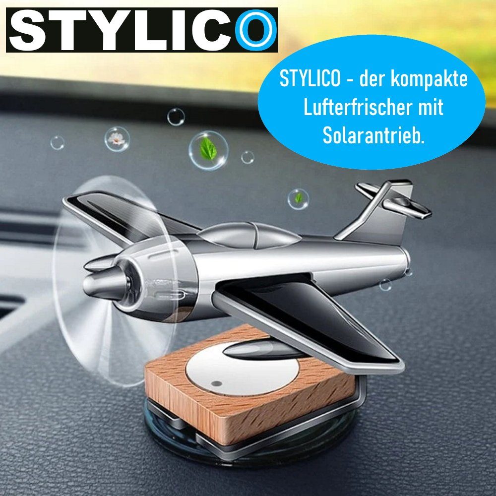 MAVURA Raumduft STYLICO Solar Auto Lufterfrischer Flugzeug Diffuser + ätherischer Öle, Parfüm Mini Solar Flugzeug selbstklebend