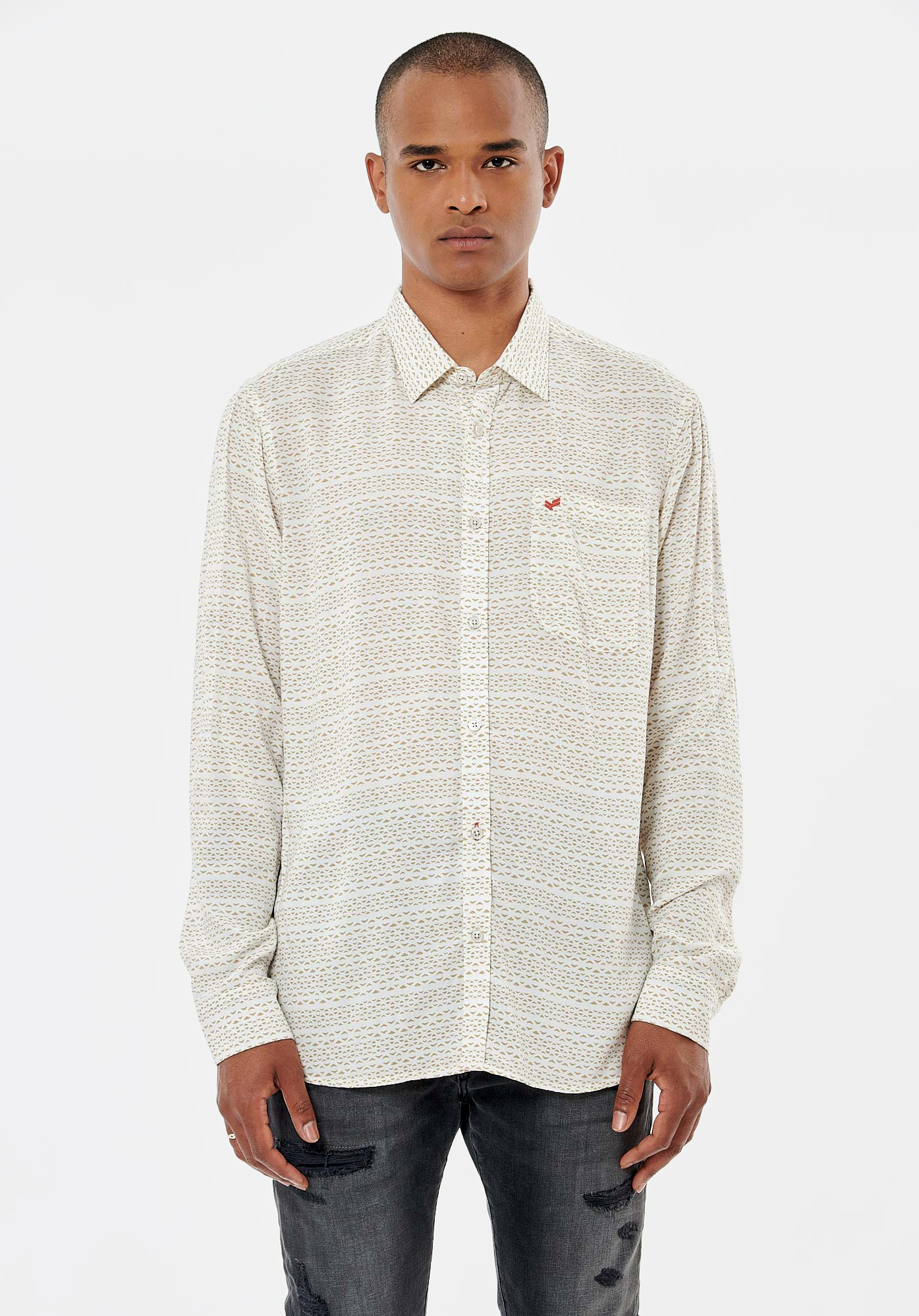 CARTE  Chemise écrue imprimée homme