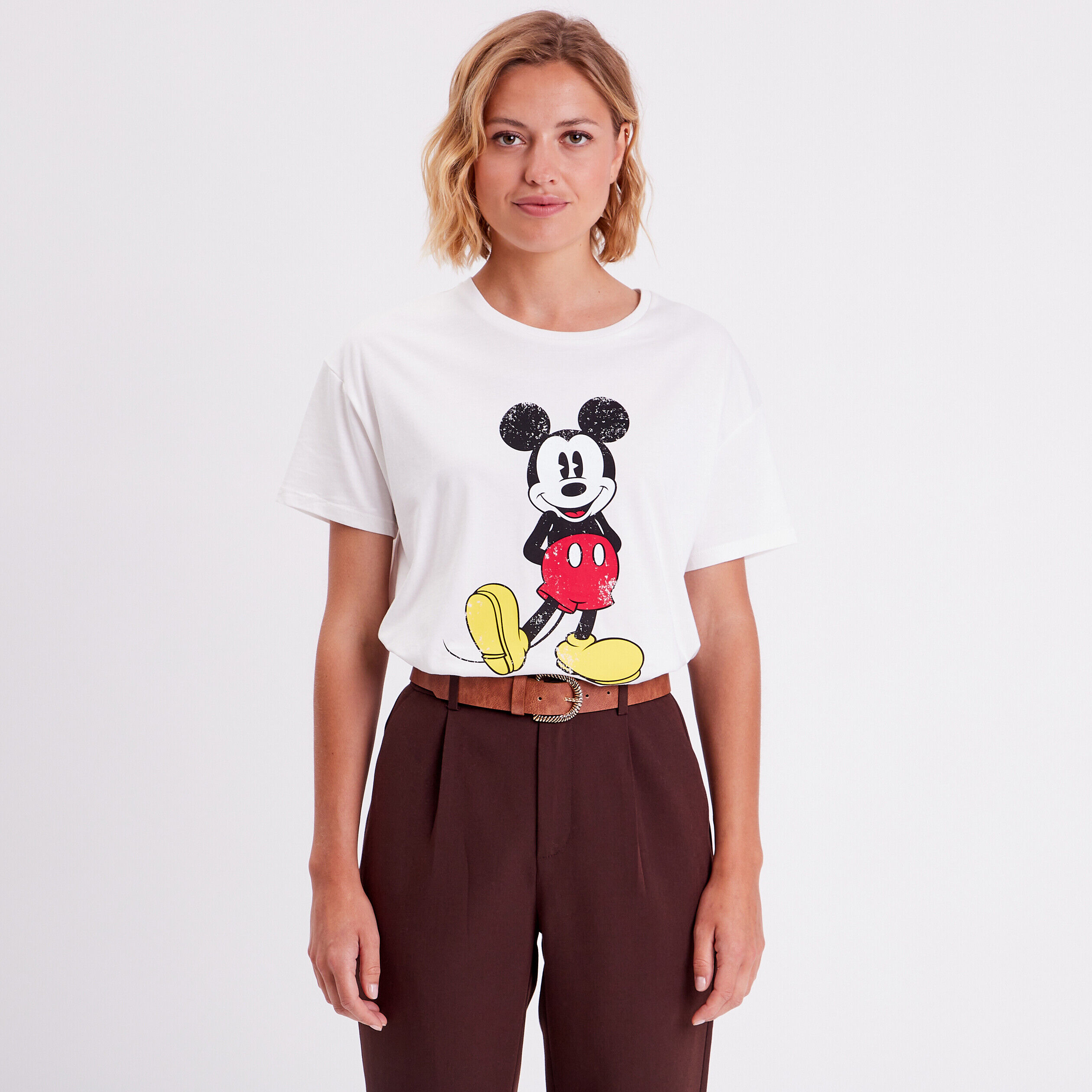 T-shirt manches courtes Mickey ecru femme | Cache Cache