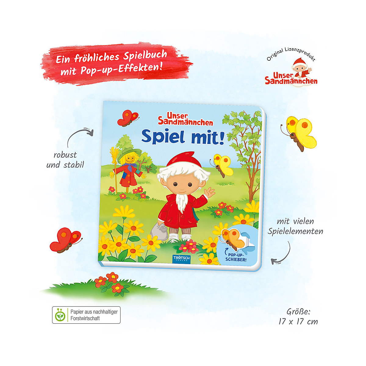 Trötsch Unser Sandmännchen Spiel mit Pappenbuch mit Pop-up-Schiebern