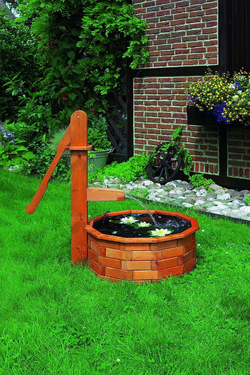 PROMEX Promadino Holztrog rund als Wasserspiel
