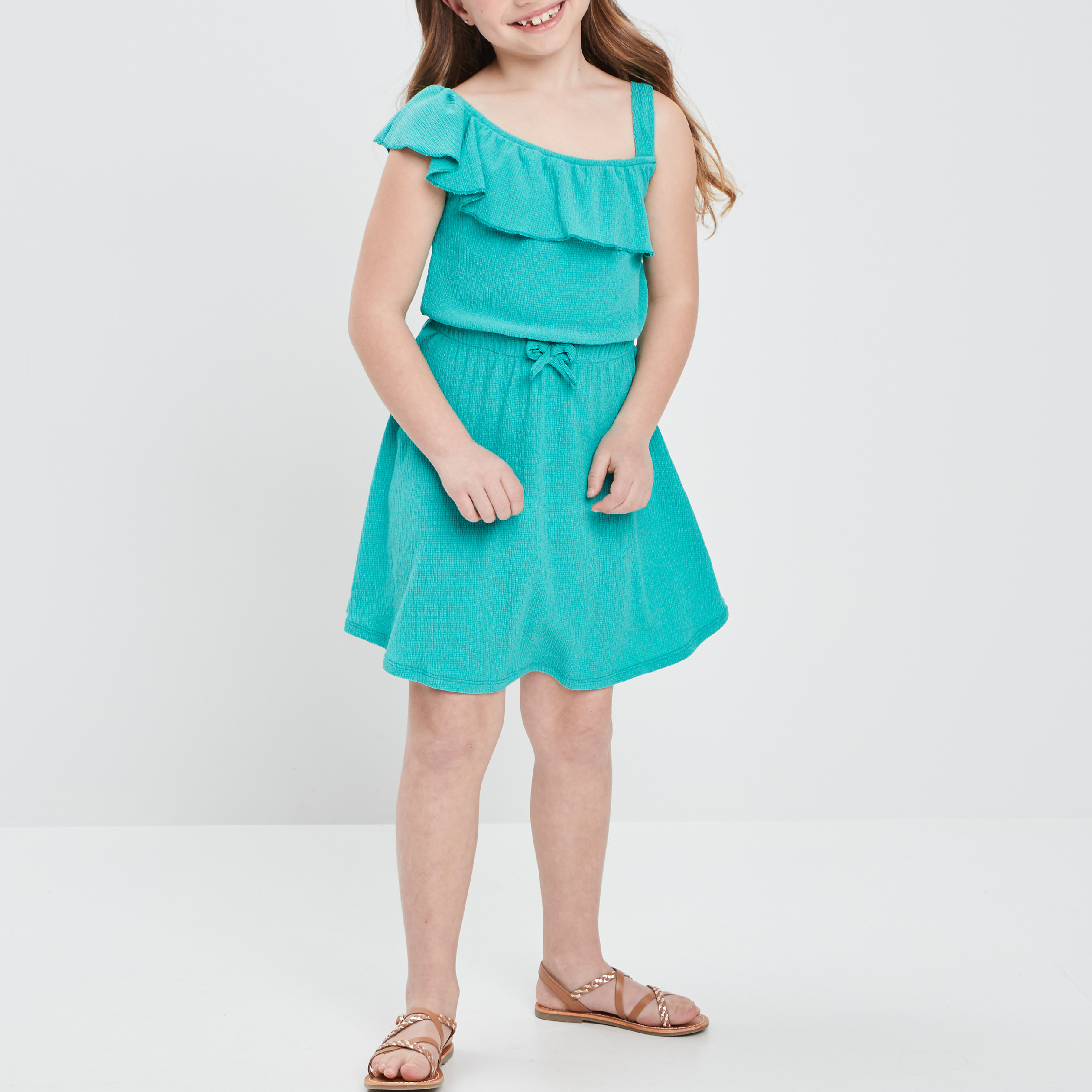 Robe évasée asymétrique vert émeraude fille | La Halle