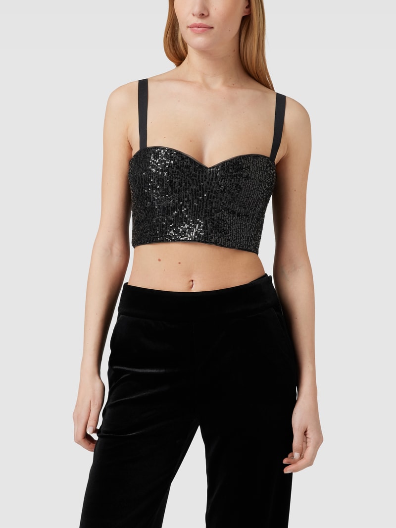 Crop Top mit Paillettenbesatz in schwarz