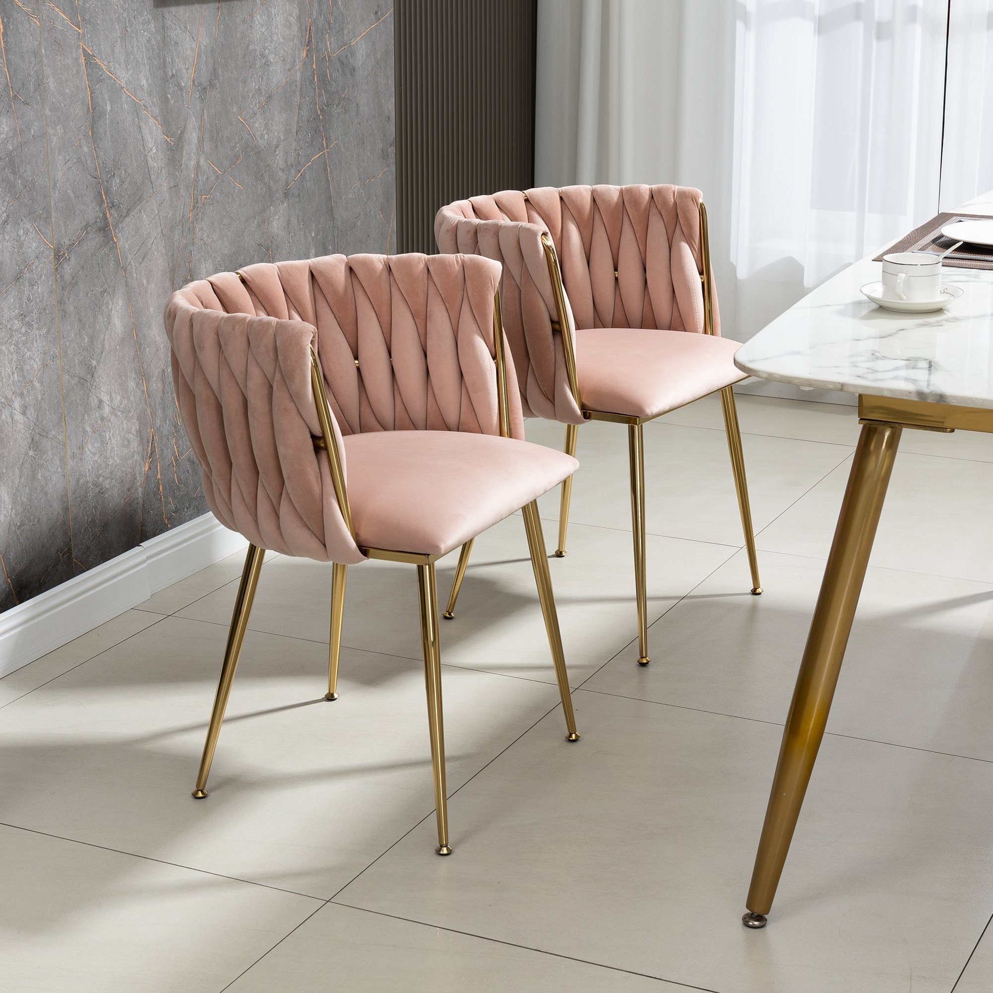 OKWISH 4-Fußstuhl Leisure Esszimmerstühle Akzentstuhl Samt Akzent Lounge Stuhl (mit Eisenmetallfüßen 2-teilig/SET)