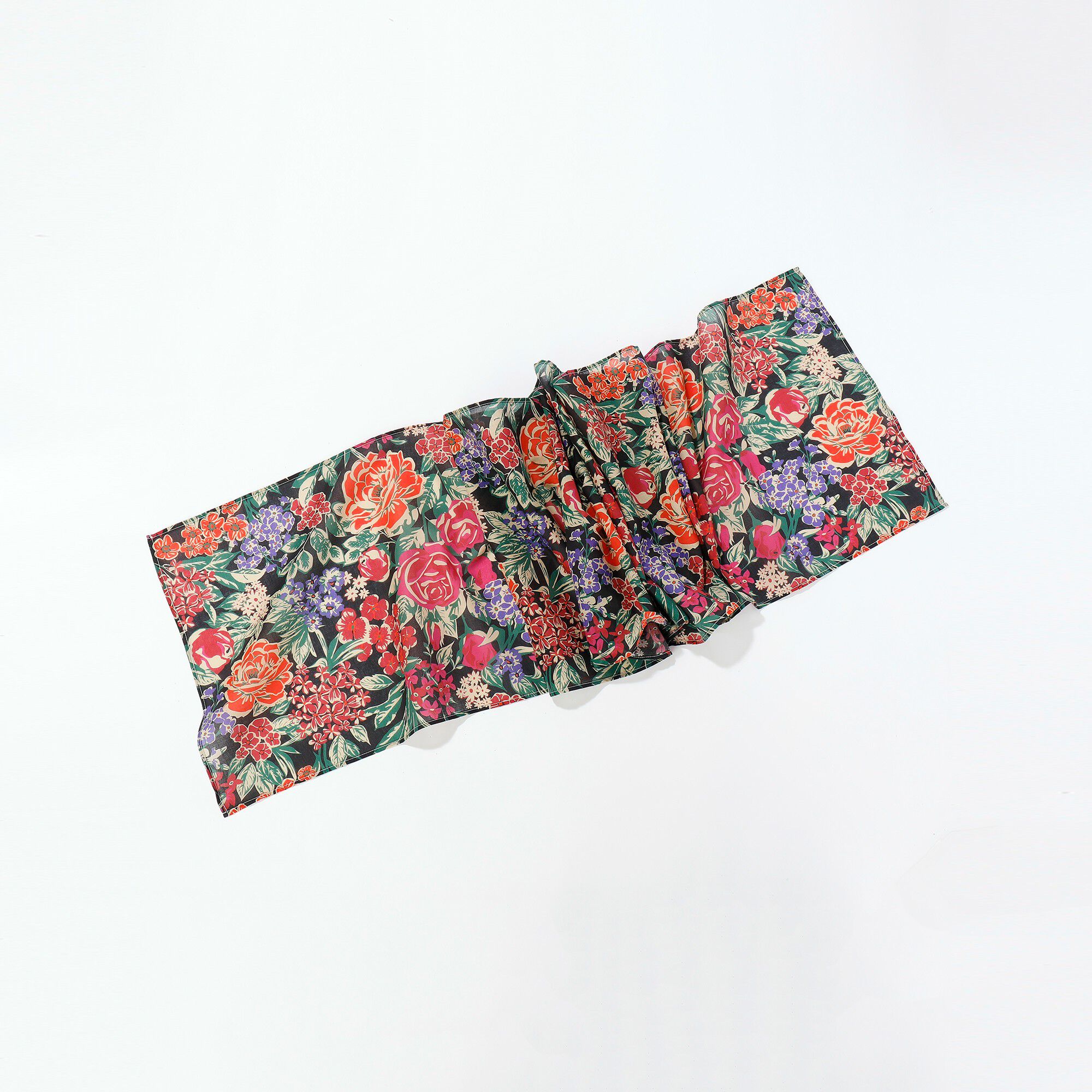 Foulard fabriqué en France imprimé grosses fleurs, 198x38 cm