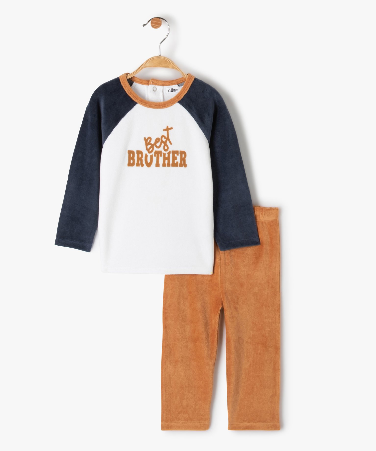 Pyjama bébé Garçon 2 pièces en velours spécial frère ecru | GEMO