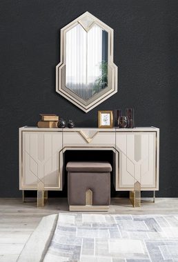 JVmoebel Schlafzimmer-Set Luxus Schlafzimmer Set Bett 2x Nachttische Kleiderschrank Design, (7-St., Bett, 2x Nachttisch, Kleiderschrank, Schminktisch, Spiegel, Hocker), Made in Europa