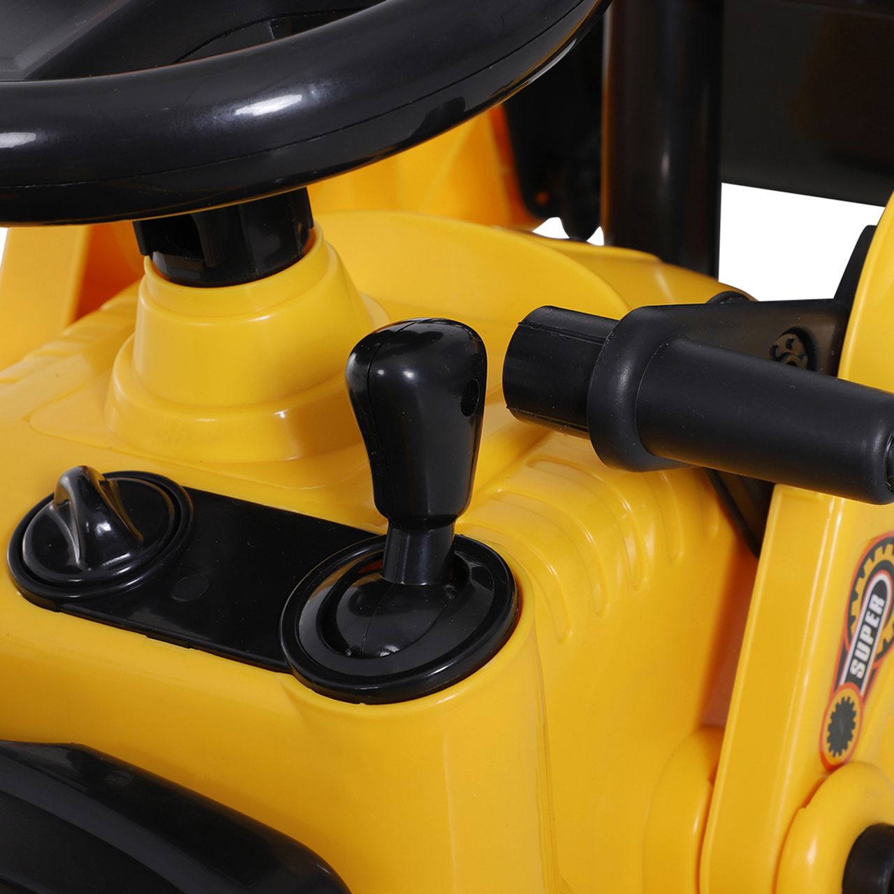 HOMCOM Sitzbagger mit eingebautem Ablagefach Kinder Rutscher Bagger mit Hupe