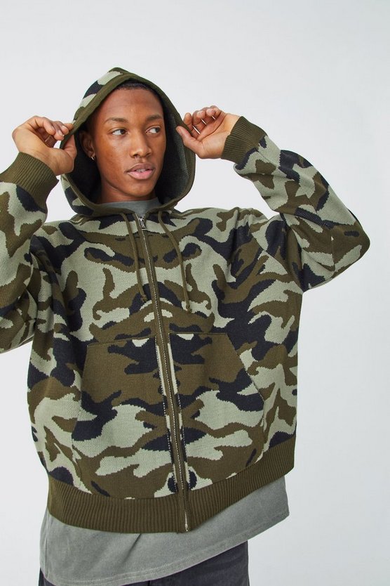 Oversize Camouflage Hoodie mit Reißverschluss