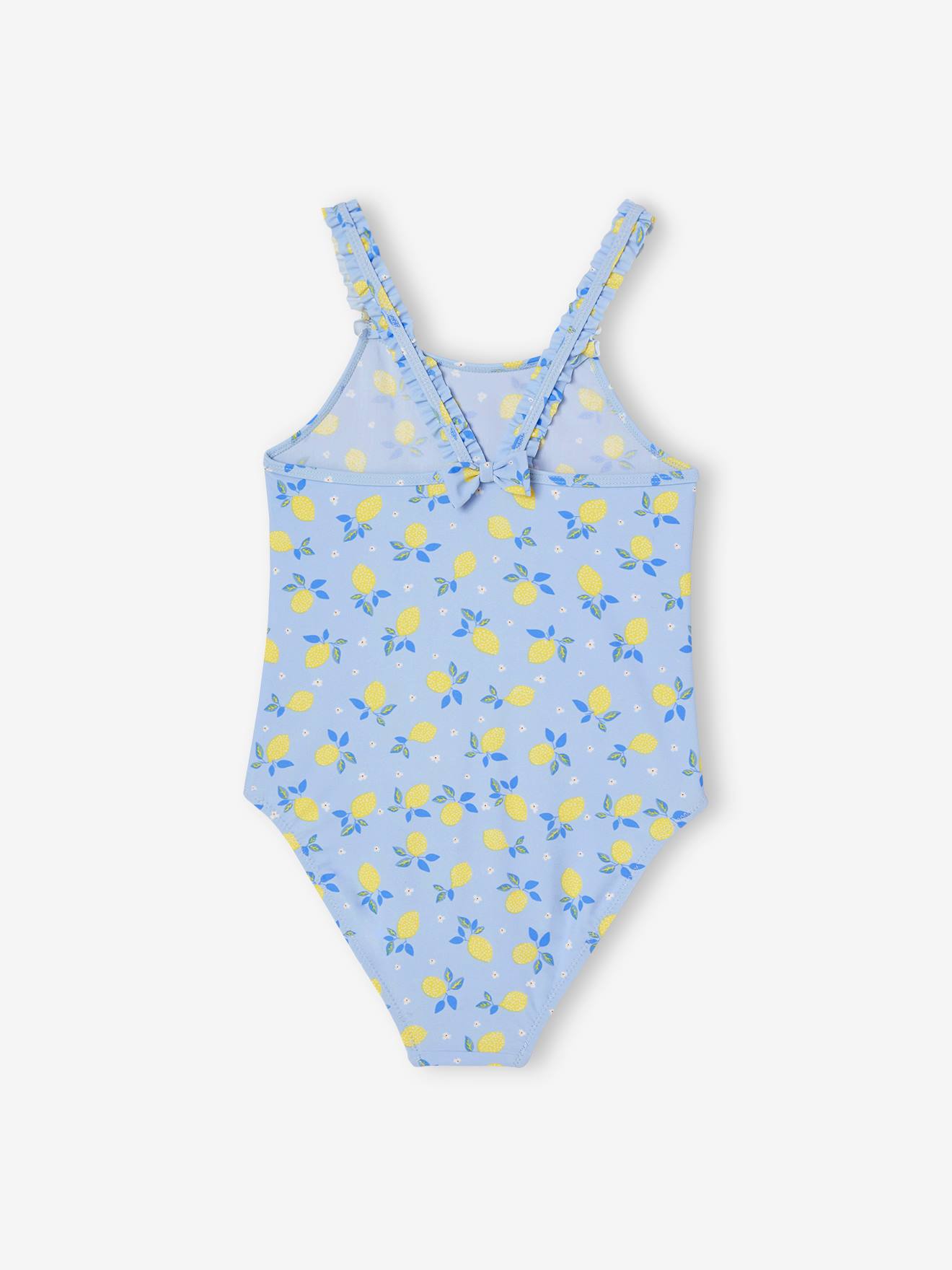 Maillot de bain 1 pièce imprimé citrons fille bleu ciel