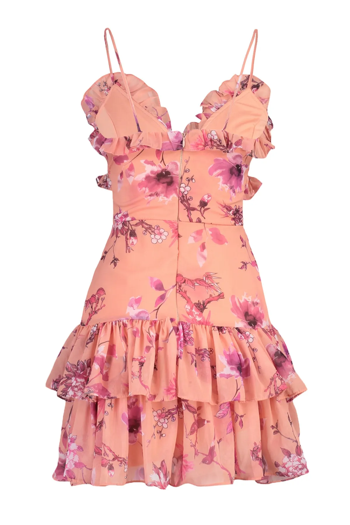 Trendyol Collection  Mehrfarbiges, gefüttertes Chiffon-Volant-Blumenmuster, elegantes Abendkleid TPRSS22EL3027