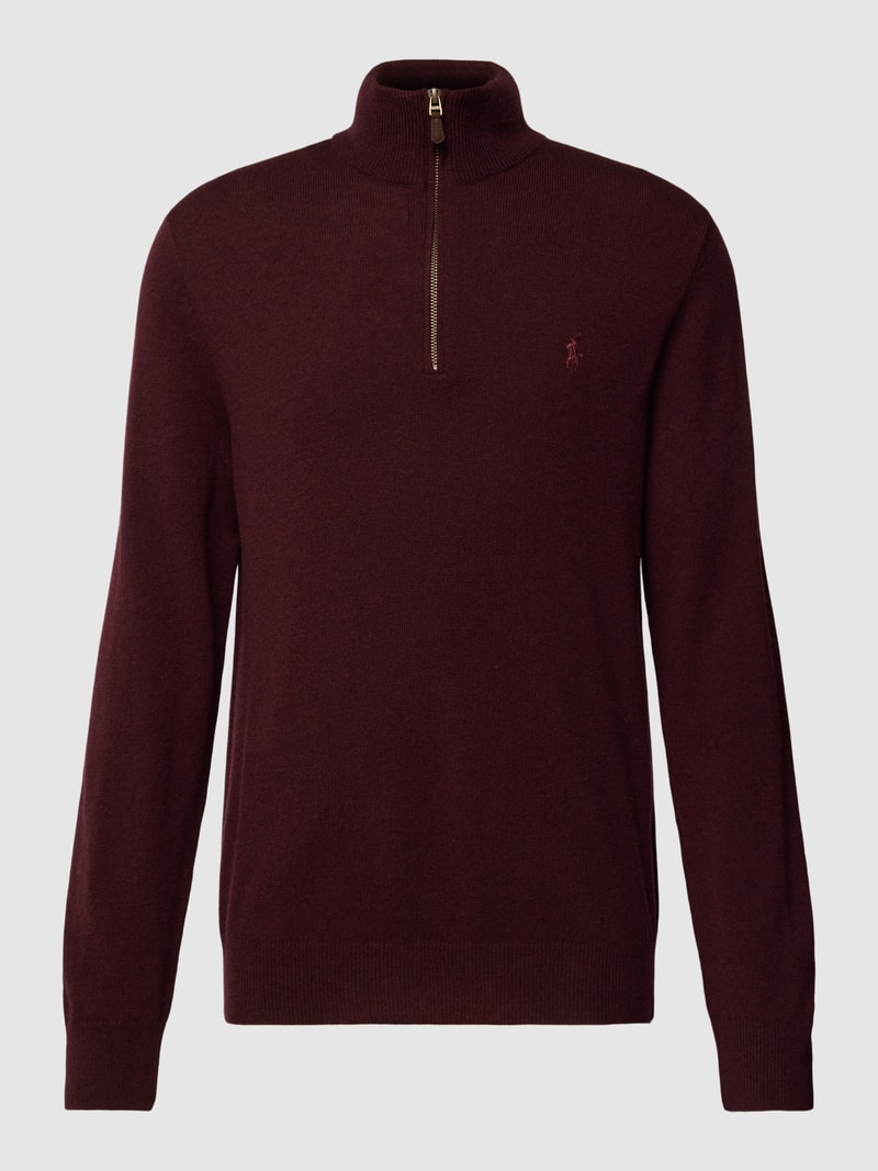 Strickpullover aus Wolle mit Logo-Stitching in bordeaux rot
