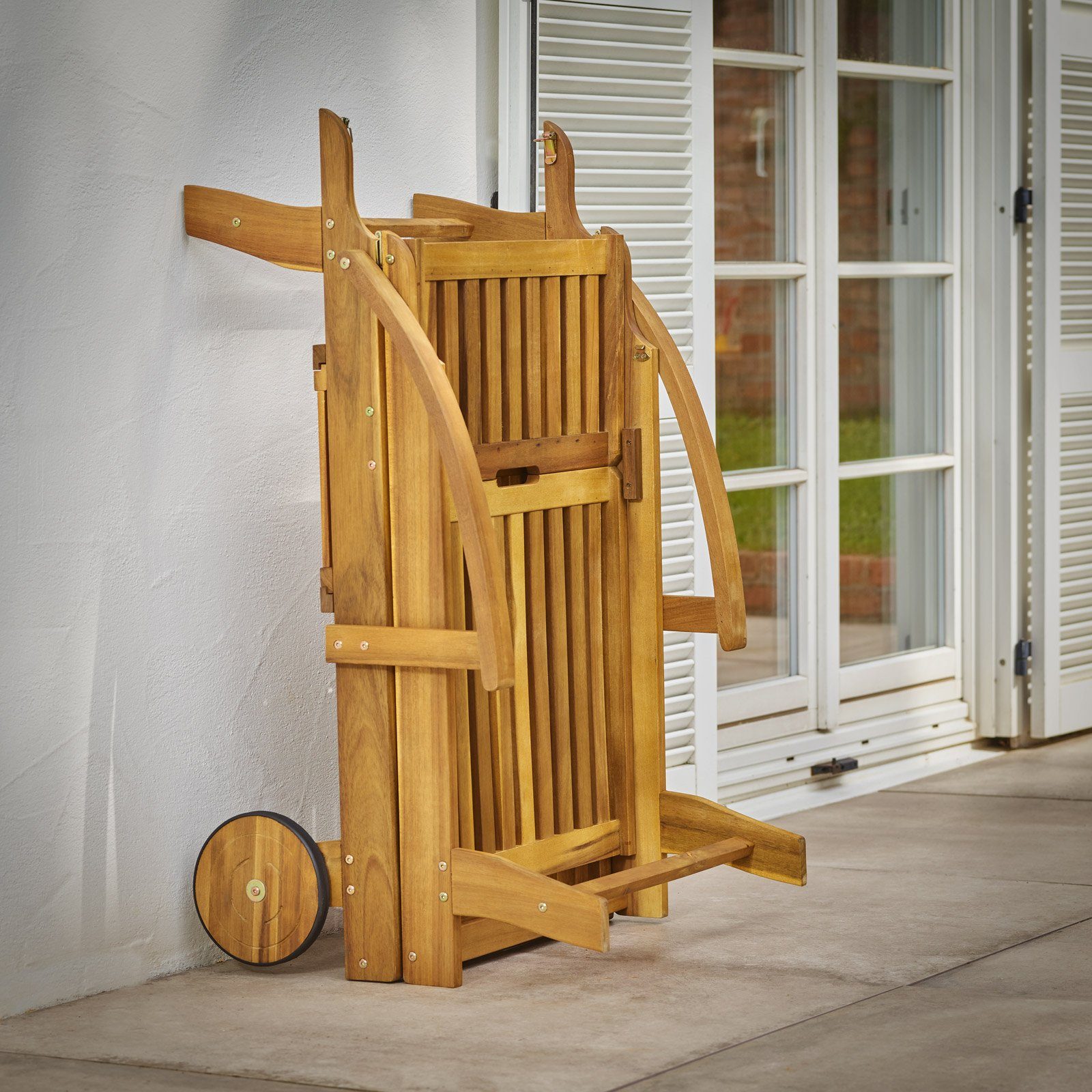 Casaria Gartenliege Braun, Akazien Holz verstellbar Tisch ausziehbar klappbar 160 kg belastbar