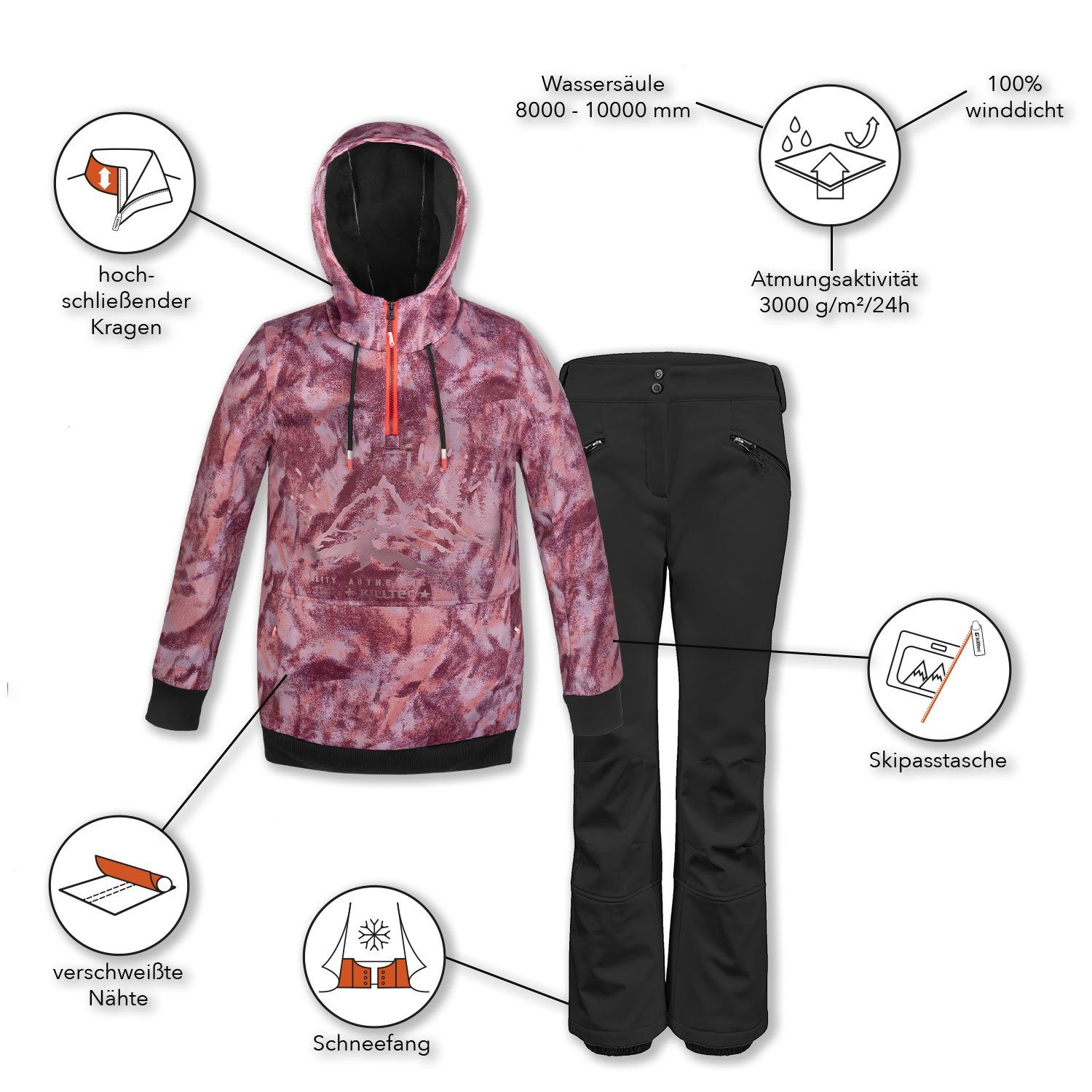 Killtec Skianzug Hoodie Hosen Kombination für Damen Alpine Wanderbekleidung von Killtec