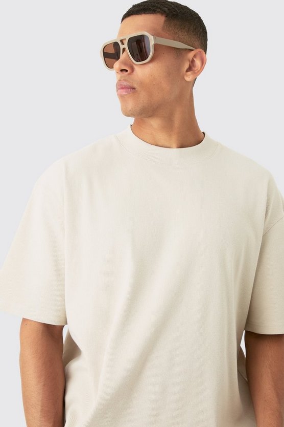 Kastiges geripptes Oversize T-Shirt & Shorts