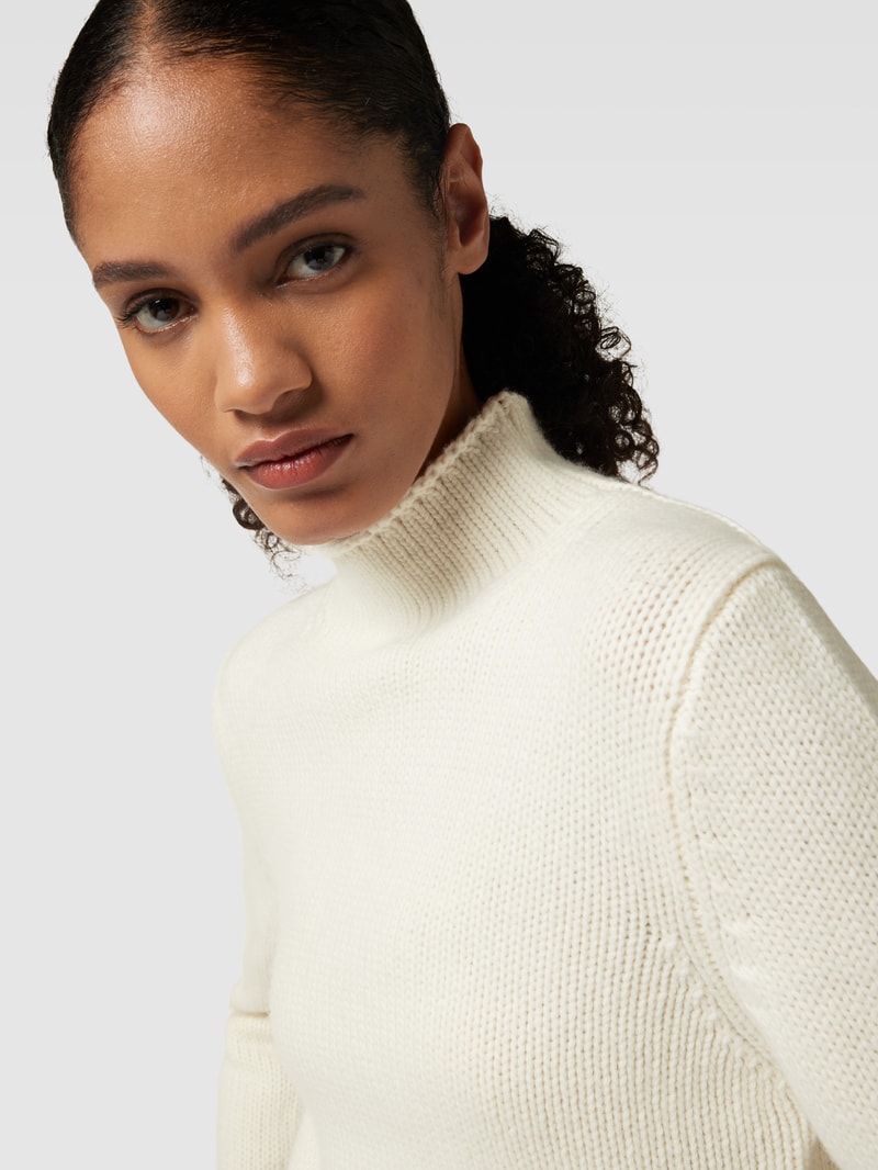 Strickpullover mit Stehkragen Modell 'Basic' in offwhite