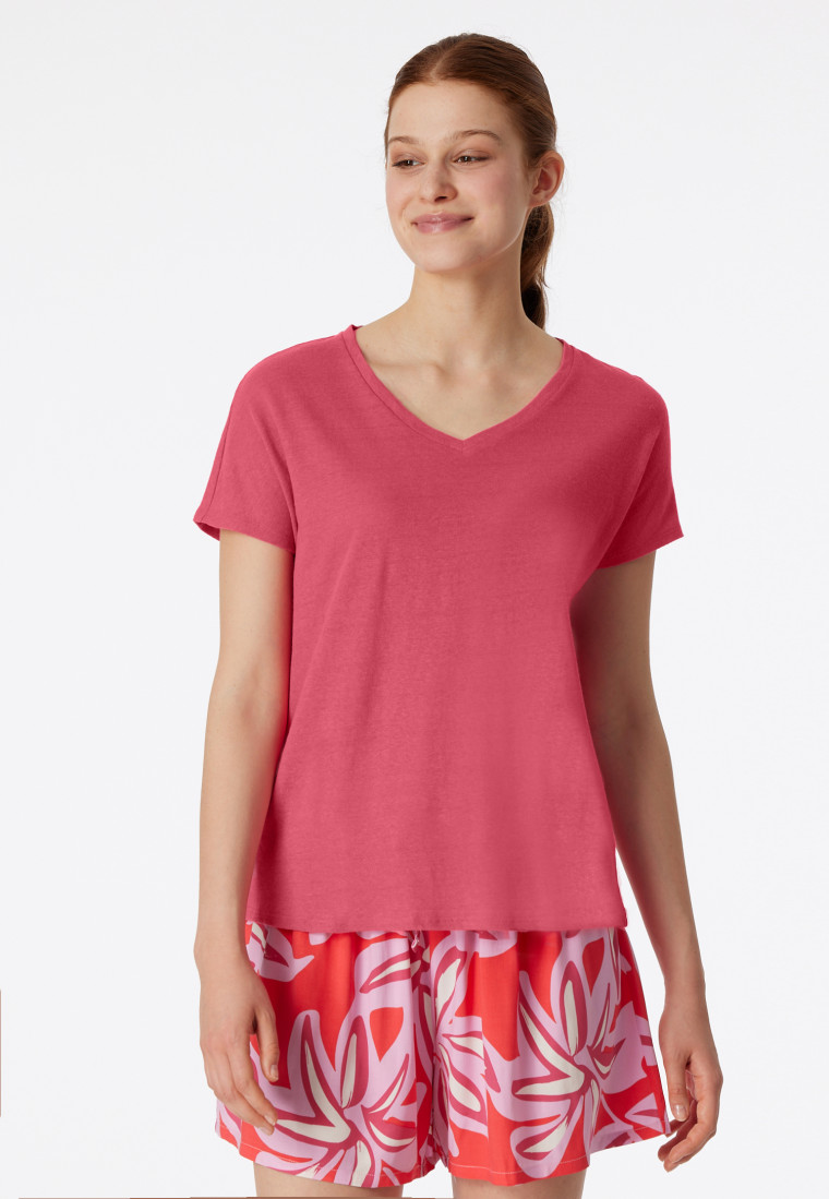 Shirt kurzarm V-Ausschnitt pink - Mix+Relax