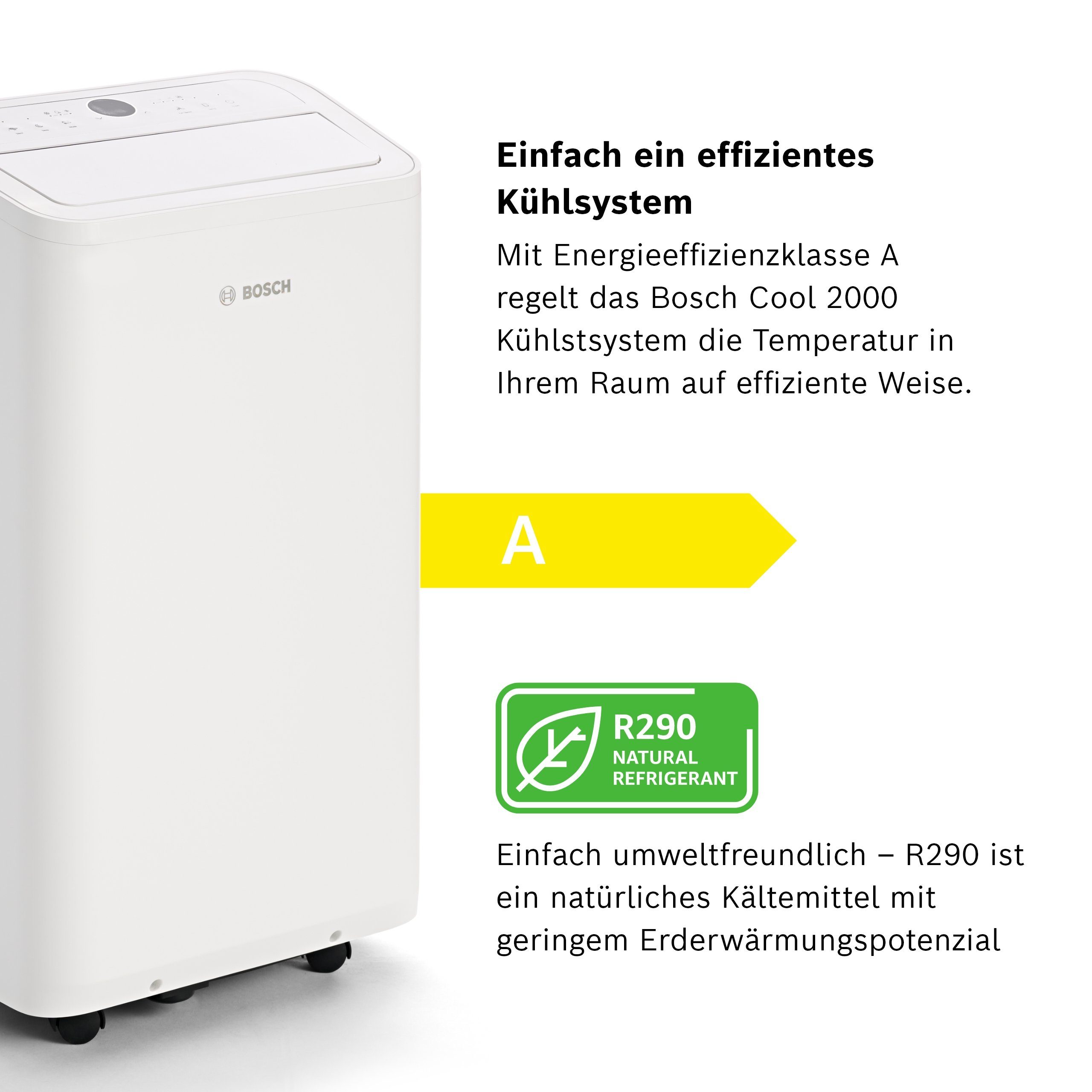 BOSCH 3-in-1-Klimagerät Cool 2000, für Räume bis zu 35m² - Auto-, Silent- & Sleep-Modus [Energieklasse A]