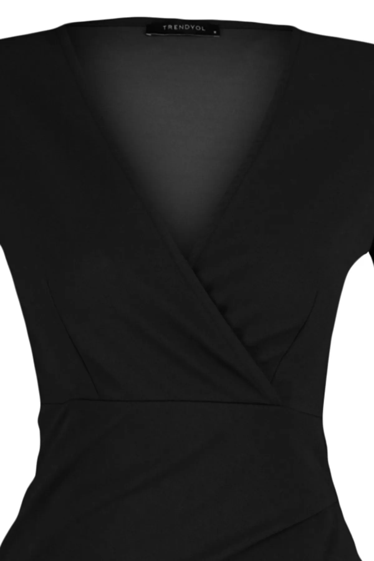Trendyol Collection  Schwarzes, figurbetontes, zweireihiges Mini-Bleistiftkleid aus flexiblem Strick mit Kragen TWOAW24EL00119